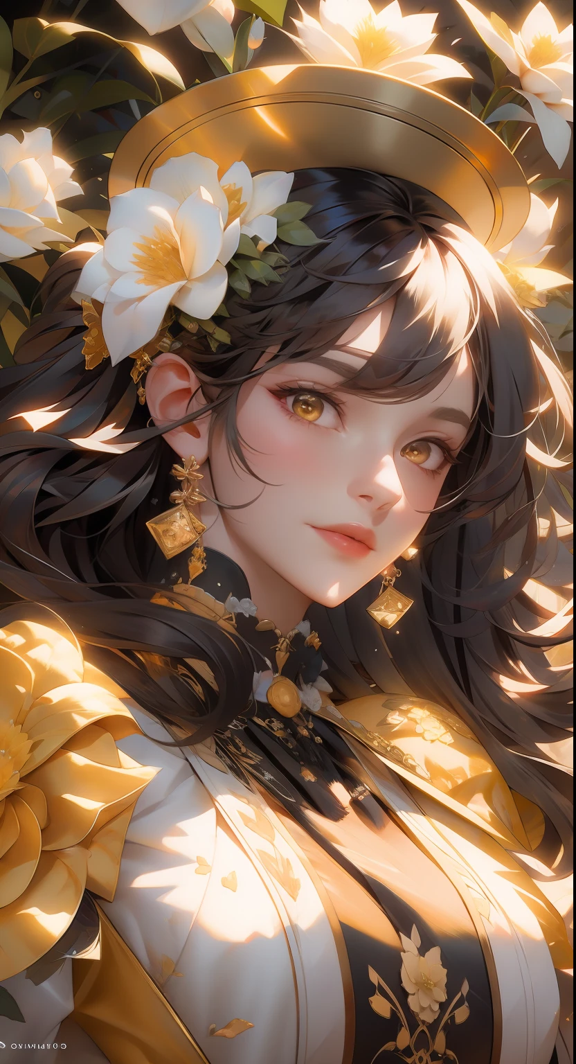 a close up of a woman with a hat and flowers, exquisite line art, exquisite digital illustration, detailed digital drawing, black and white coloring, digital anime illustration, a beautiful artwork illustration, detailed matte fantasy portrait, beautiful line art, great digital art with details, goddess. extremely high detail, 4k detailed digital art, stunning digital illustration, digital fantasy illustration,((Best quality)), ((masterpiece)), (detailed:1.4), 3D, an image of a beautiful female,HDR (High Dynamic Range),Ray Tracing,NVIDIA RTX,Super-Resolution,Unreal 5,Subsurface scattering,PBR Texturing,Post-processing,Anisotropic Filtering,Depth-of-field,Maximum clarity and sharpness,Multi-layered textures,Albedo and Specular maps,Surface shading,Accurate simulation of light-material interaction,Perfect proportions,Octane Render,Two-tone lighting,Wide aperture,Low ISO,White balance,Rule of thirds,8K RAW,