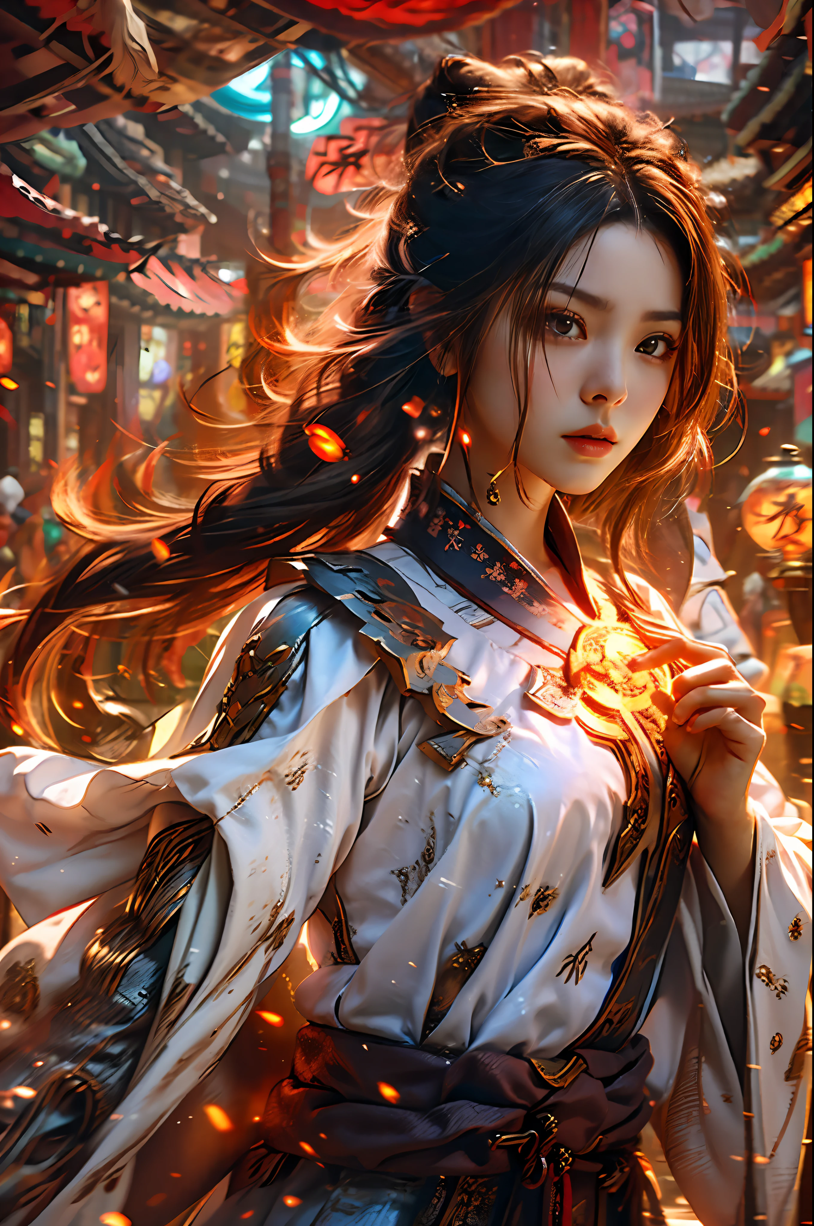 Best Quality, Masterpiece, Ultra High Resolution, (Realistic: 1.4), Xiuxian, Weapon, Detailed Face, .1 Girl, Solo, Weapon, (Magic Circle: 1.2), Xiuxian, Upper Body, Beautiful Girl, East Asian Architecture, Sheath, Architecture,.