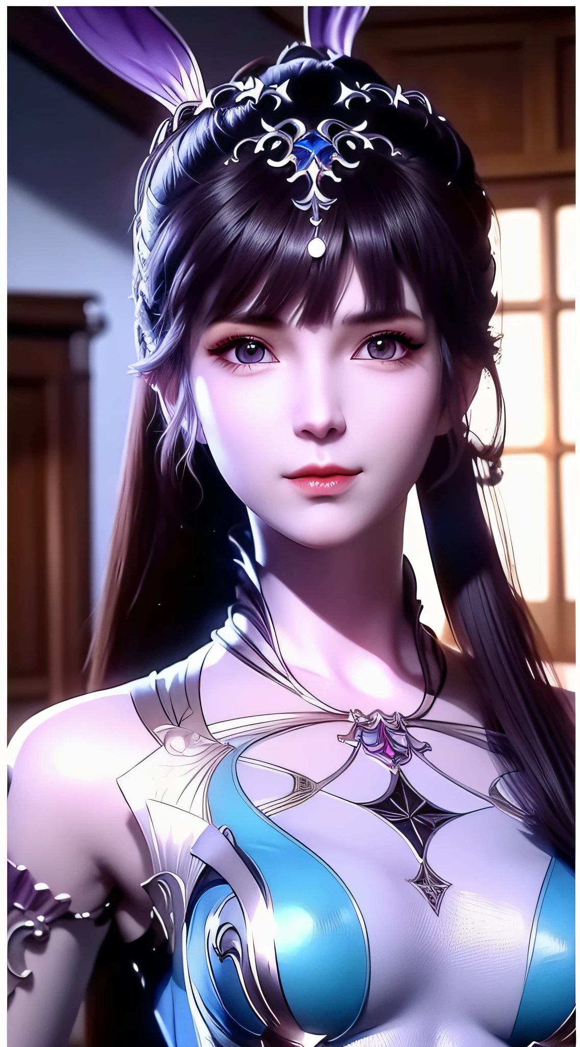 Close-up of a woman in a silver blue dress, Cheng Weipan Art Station, Xiuxian Technology Sense, Detailed Fantasy Art, Stunning Character Art, Epic Exquisite Character Art, Beautiful Armor, Extremely Detailed Art Budding, Detailed Digital Animation Art, Art Station Pixiv on Artgerm, Armor Girl, Exquisite Intricate Headdress and Jewelry