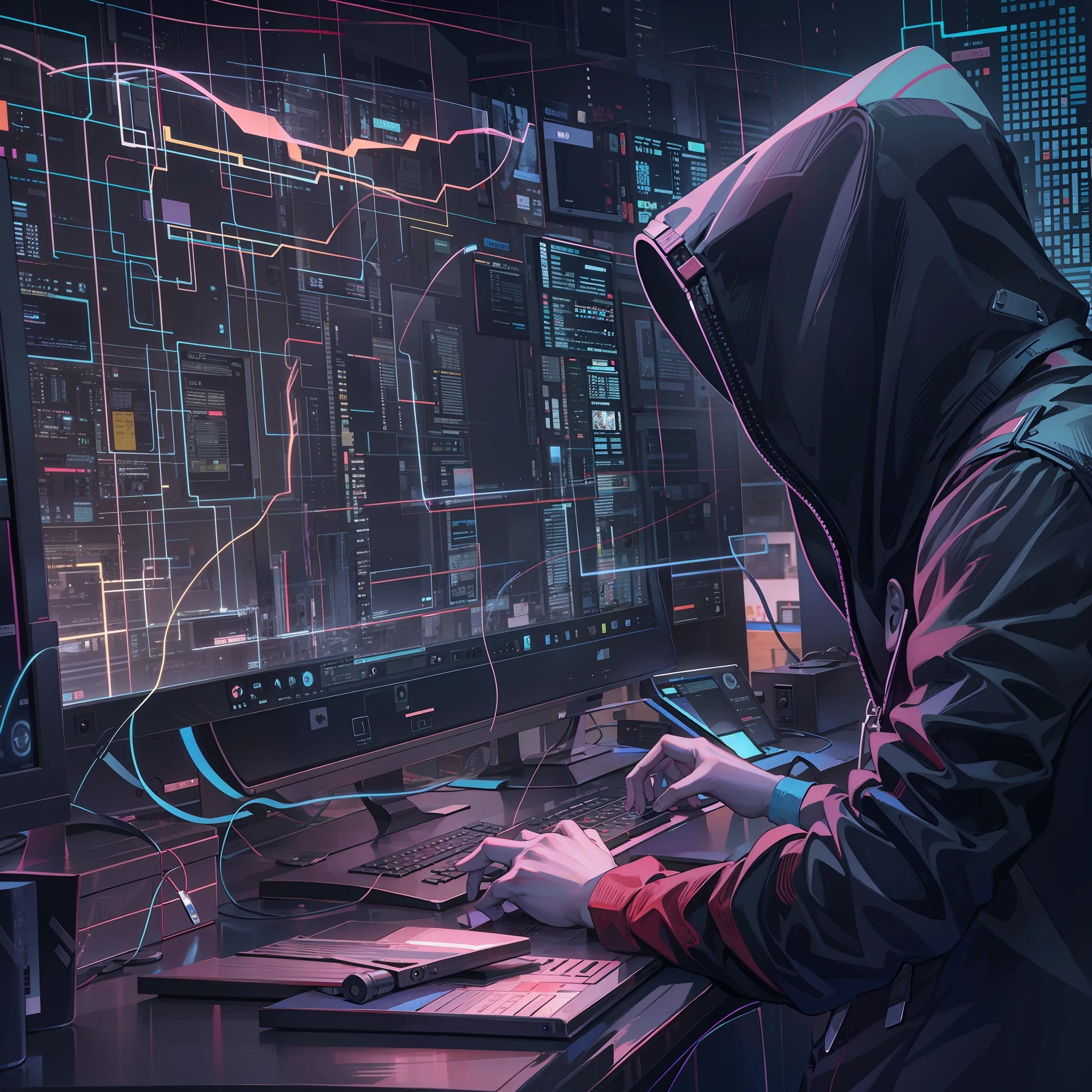hacking,male people,MLM background,hyper HD