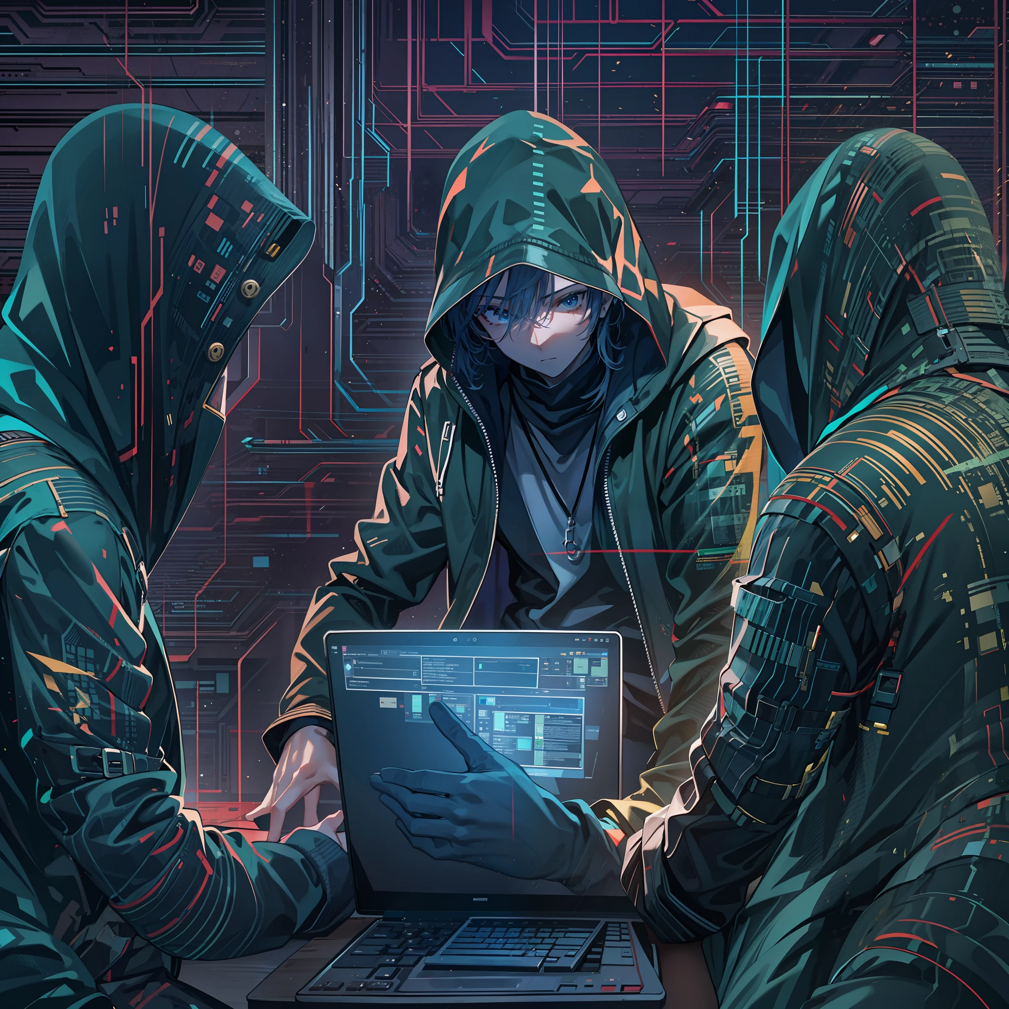 hacking,male people,MLM background,hyper HD
