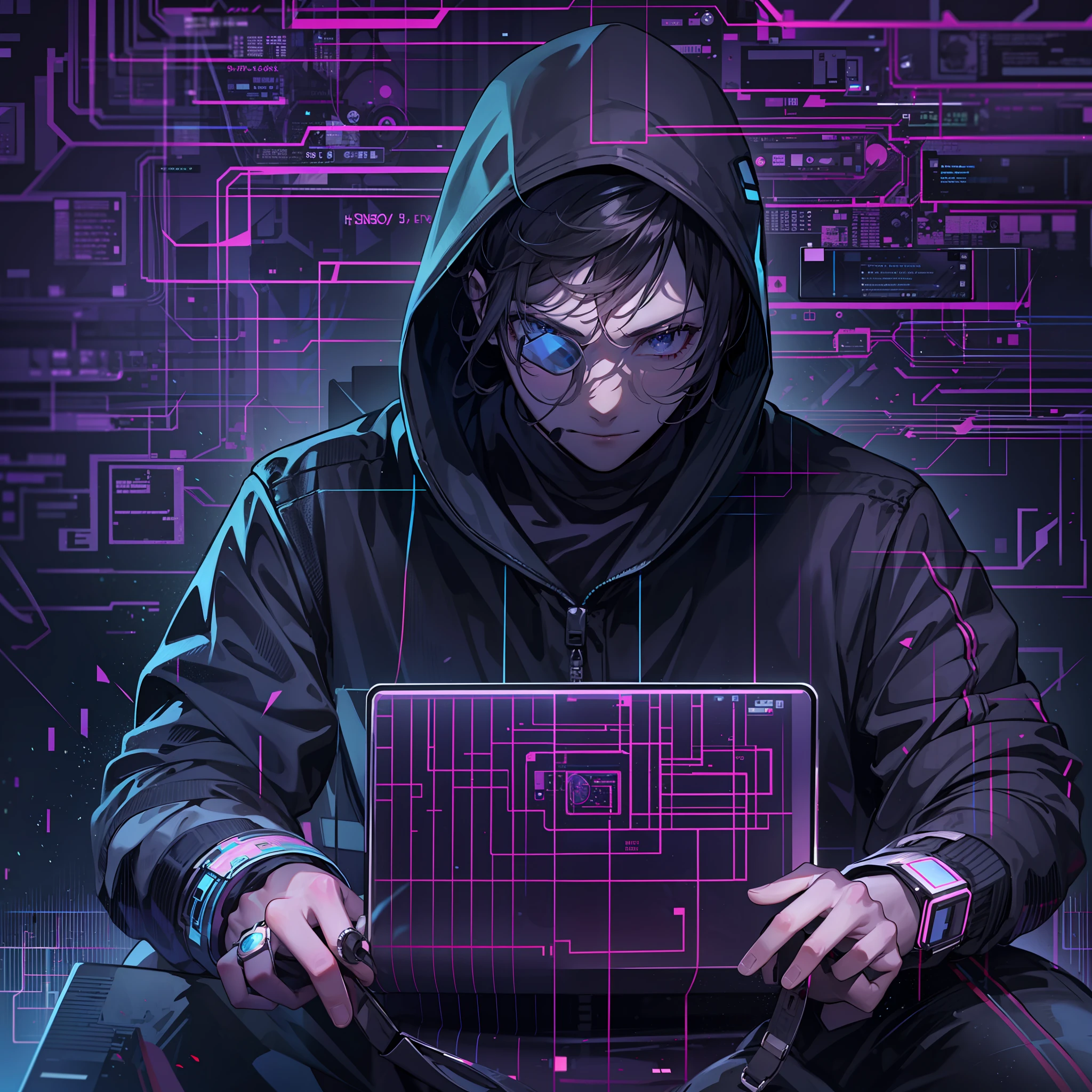 hacking,male people,MLM background,hyper HD