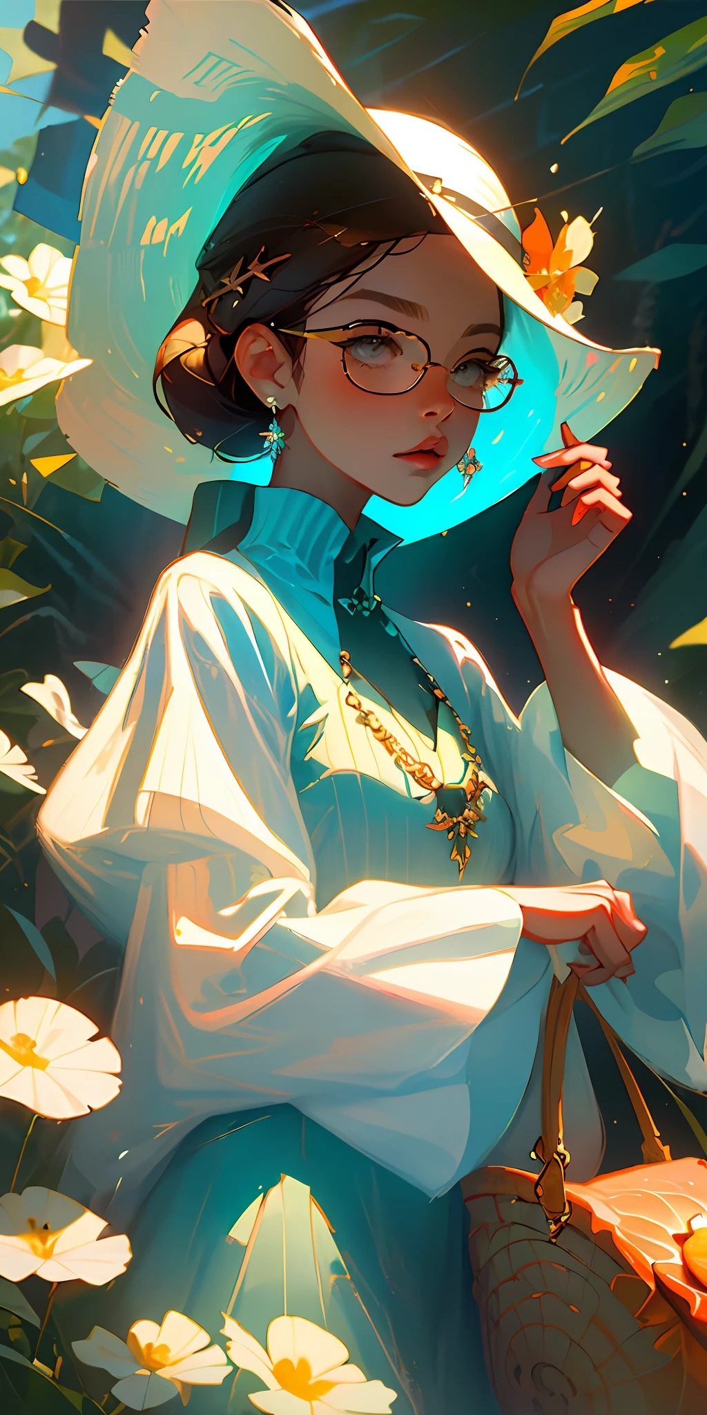 (best qualtiy,tmasterpiece),poster for,Composed of three sevens,underwater photography,Girl half-face avatar,up-close,Fish is a bird in water, painted into a picture, fantasy, Aesthetic,Girly art, Painting,独奏,Very detailed eyes,starfish,sea shell,sea shell,florals,bucket-hat,hair adornments,jewely,Straw Hat Hat,looking at viewert,sun glasses,Cap flower,drinking straw,hair pin,耳Nipple Ring,Red flowers, Colored glasses, yellowflower, By bangs, English text, Colorful hair, Orange flowers, brunette color hair, Nipple Ring, Ccup, long whitr hair, orange-tinted eyewear, dining, brown hair, sportrait, shell hair ornament