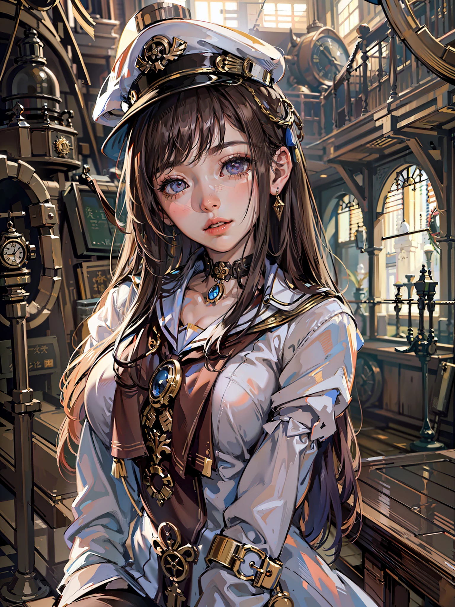 ulzzang-6500-v1.1, (steampunk,raw photo:1.2), (photorealistic:1.4), beautiful detailed girl, very detailed eyes and face, beautiful detailed eyes, ridiculous, incredibly ridiculous, huge file size, super detailed, high resolution, very detailed, best quality, masterpiece, sailer uniform, ((Japanese girls' high school uniform)), illustration, very detailed, CG, unified, 8k wallpaper, amazing, Fine details, masterpiece, best quality, very detailed CG uniform 8k wallpaper, light on face, cinematic lighting, 1girl, ************, ((no panties)), ((dynamic pose))),  (pantyhose), (knee-bending leg sitting))long legs, thin waist, very small buttocks, ultra-fine makeup, ultra-fine clothing,