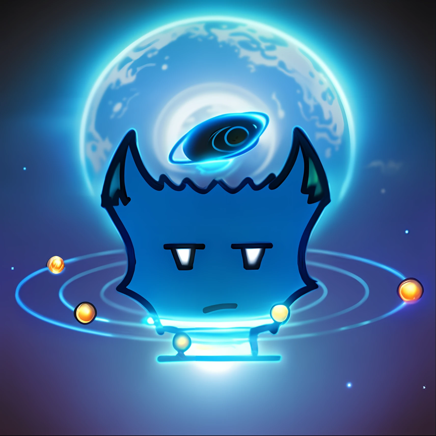 Caricature of the blue devil with a halo on his head, logo without text, avatar for website, celestialpunk, sanic, discord profile picture, an exhausted deity, inafune design, Care for extraterrestrial life forms, cacodemon, galactic deity, cosmic horror entity with wings, telegraph stickers, sprite 2 d, this character has cryokinesis, Galactic entity