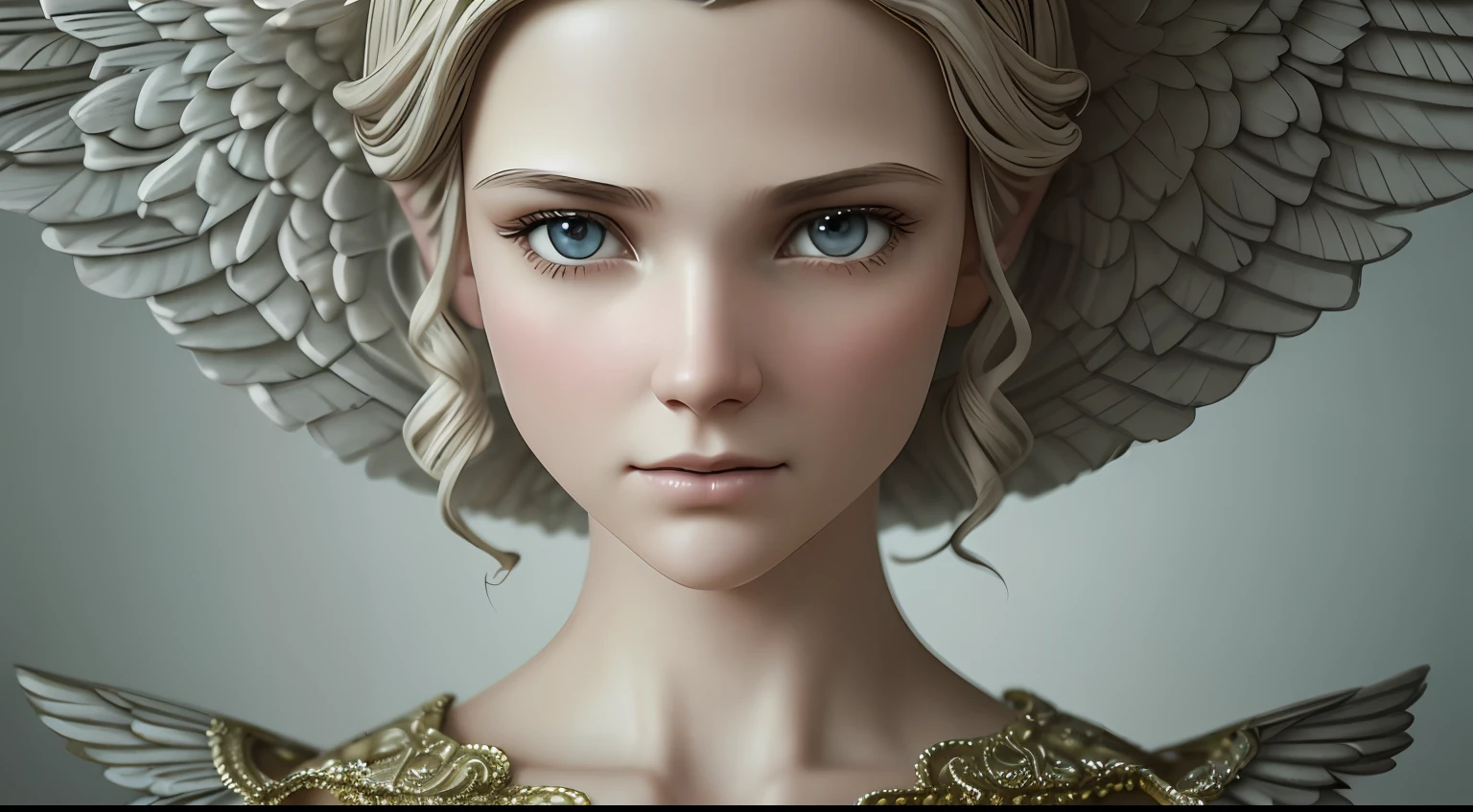 humble angel, fog, fantasy, ultra wide shot, photorealistic, eyes, (pixarstyle:1.2), Helene Knoop, pupils, hypermaximalised, face, detailed skin, ornate dress, beautiful, good anatomy, detailed and intricate, centered, skin pores, subsurface scattering, masterpiece, best quality, sharp focus, absurdres, --auto