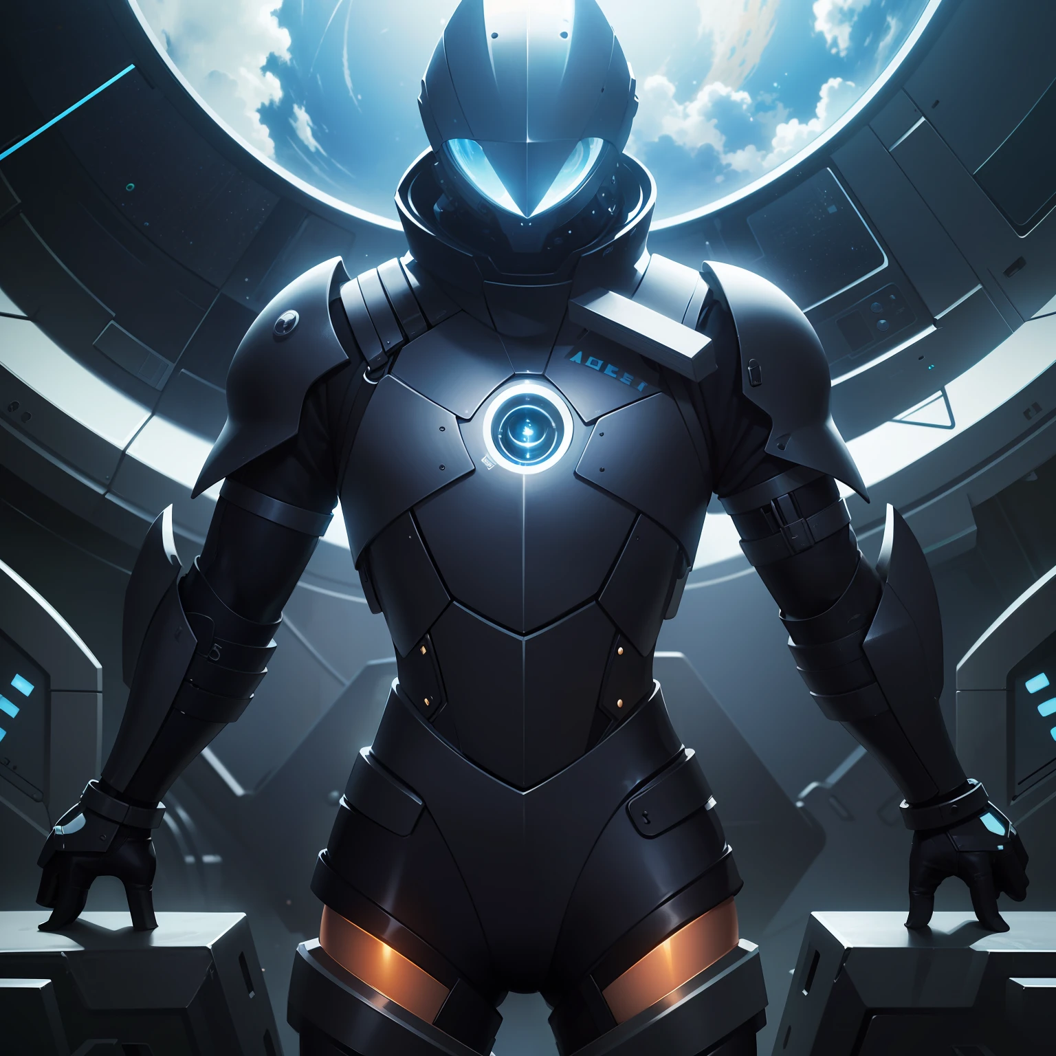 (Medium range lens:1.8),fnavy space suit in dark colors, The chest is covered with the exterior of the armor shell has sharp seaming,The edges of the armor hull have sharp turning lines,with glowing veins across the Gaps between surfaces. The Metal spine biomimetic support, mixture of Nanomaterials and aerodynamic structures,(High metallicity, medium reflection:1.5),high detal,high resolution,trends in art station,hyper qualit,ultra-realistic realism,16K