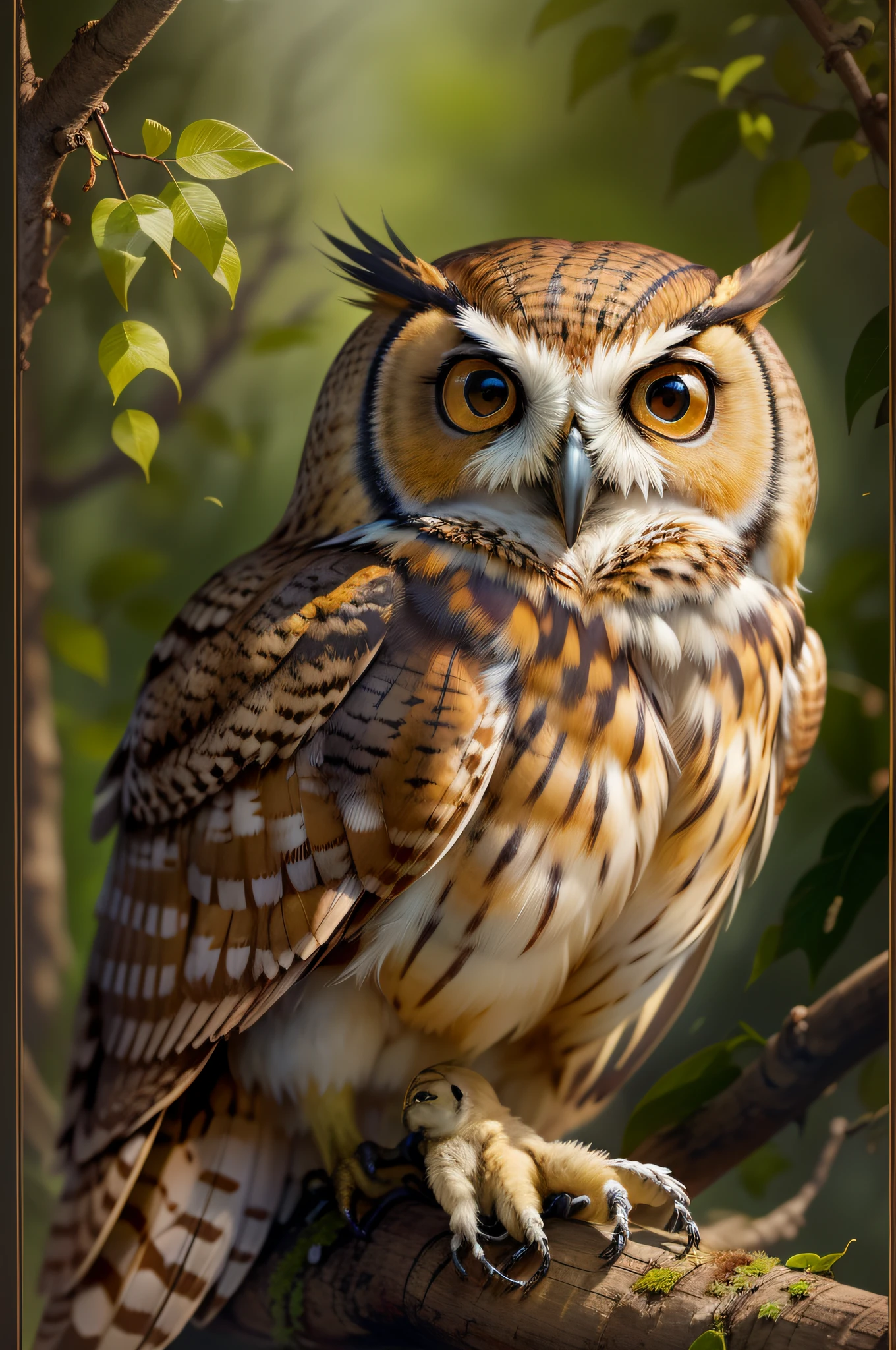 Certo dia, A wise owl landed on the nearby branch and saw the restlessness of the young bird. Com sabedoria nos olhos, ela lhe disse: "Pequeno amigo, You were born to fly and discover the wonders of the world. Only when you dare to leave your nest can you experience true freedom."