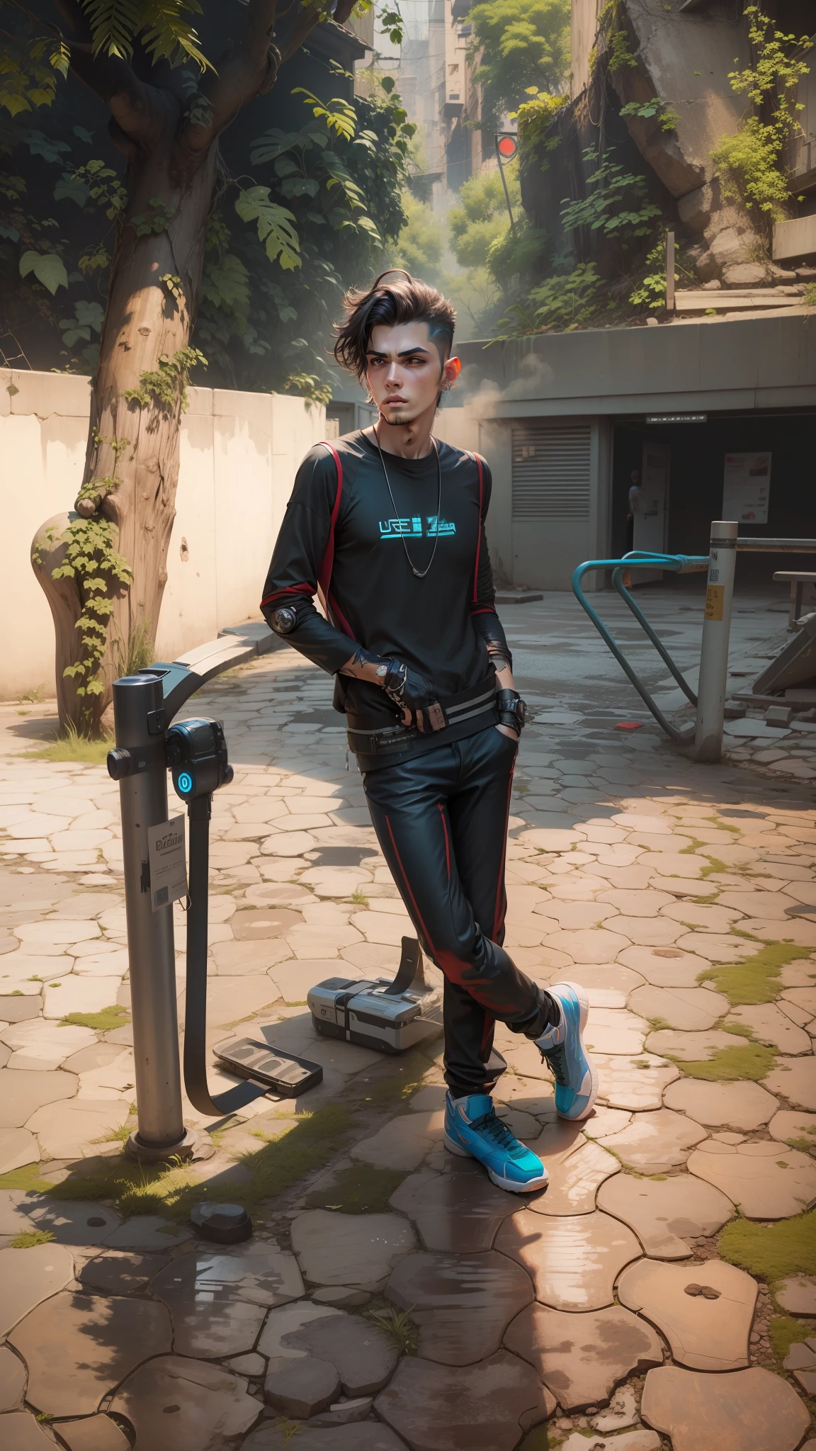 Change background cyberpunk handsome boy , realistic face 8k . Ultra realistic