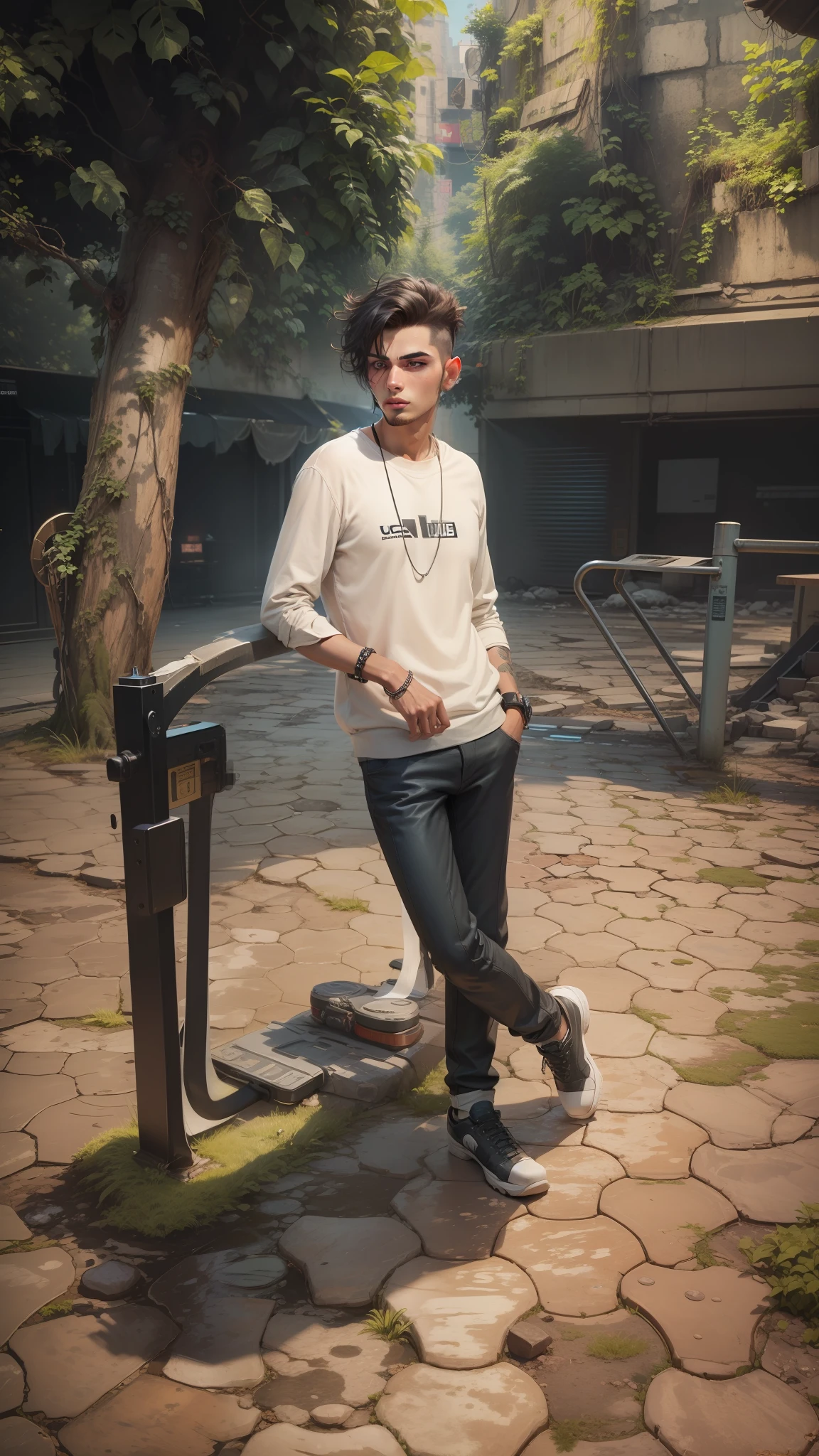 Change background cyberpunk handsome boy , realistic face 8k . Ultra realistic