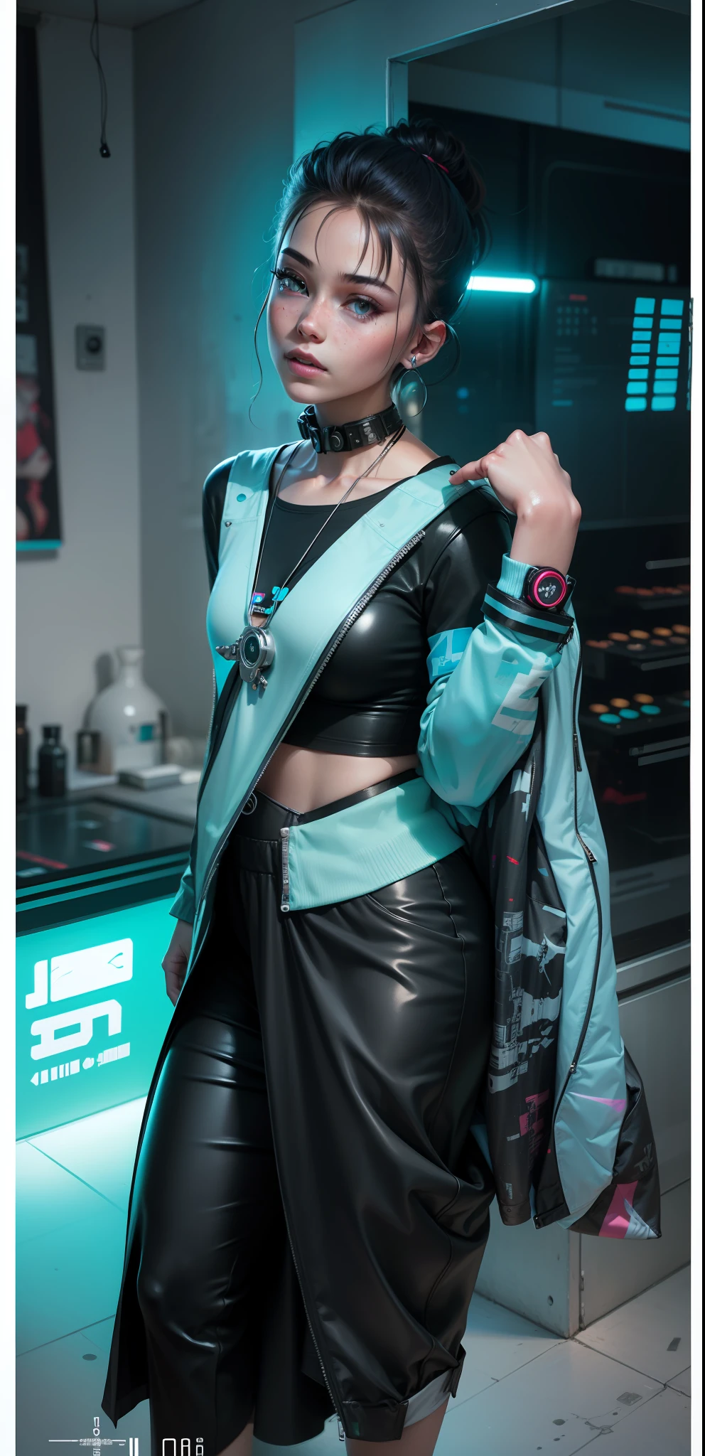 Cyberpunk neon toddler realistic nature handsome girl.