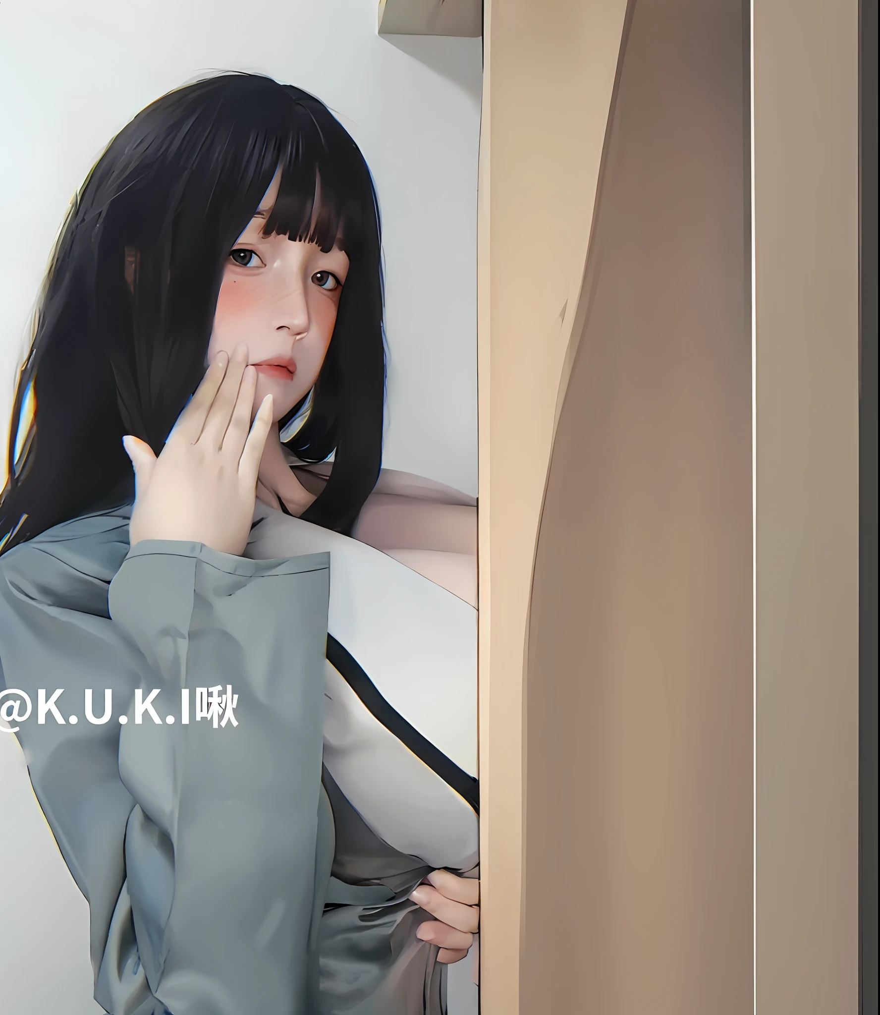 Close-up of a man holding a cell phone by the wall, kanliu666, 4K], 4 k'' ], ulzzangs, Guviz, uwu, 8K)), cute kawaii girls, 4K!, 4K), 4 k'' ), valentine, yukky, 4 K HD face!!!, Ruan cute vtuber