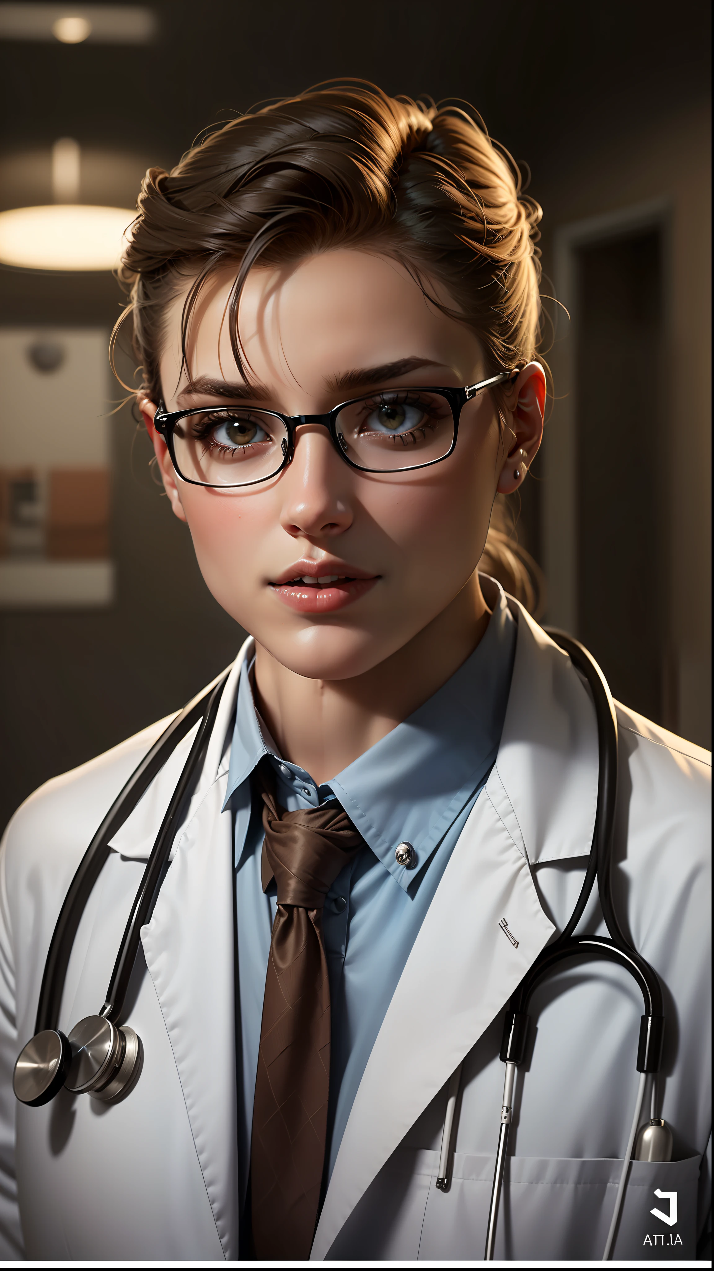 (Qualidade alta) (doctor's clothing) (mulher) (corpo da cintura para cima) female doctor