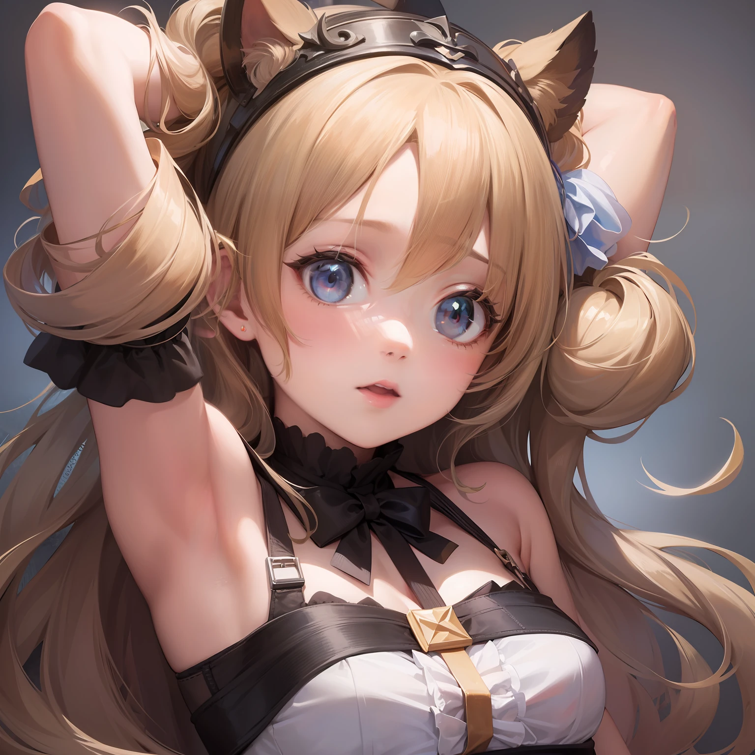 Cute s top-quality masterpiece Normal 5 fingers Lustrous hair Blonde raises her arms to show her armpits Banzai
