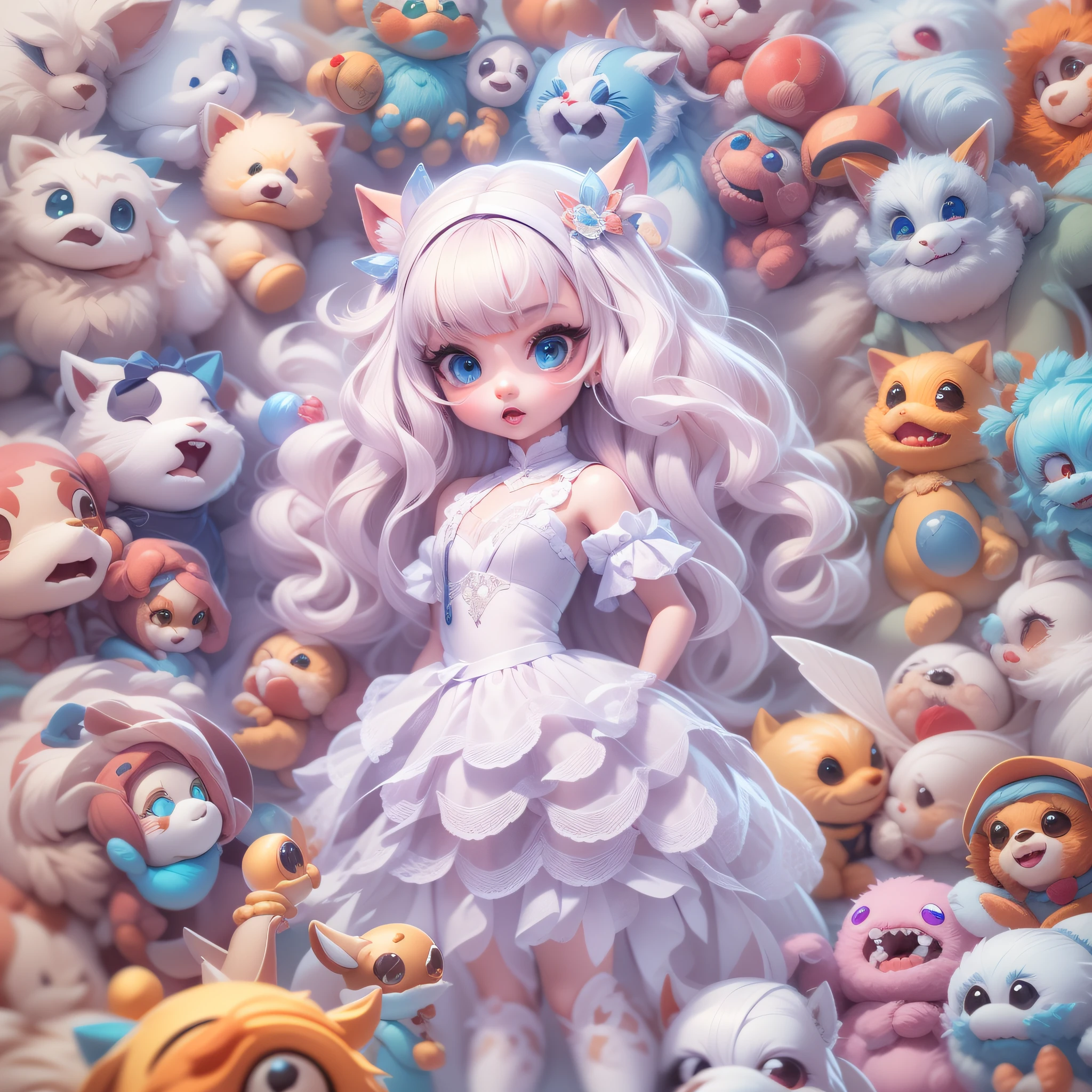 Masterpiece,High Quality,High resolution,The highest resolution,White background,solid color background,transparent background,no background,remove background,Complicated details,Highest quality,game icon,game icon institute,cartoon_style,full body,Cute Fluffy Barbie Monster,all separated