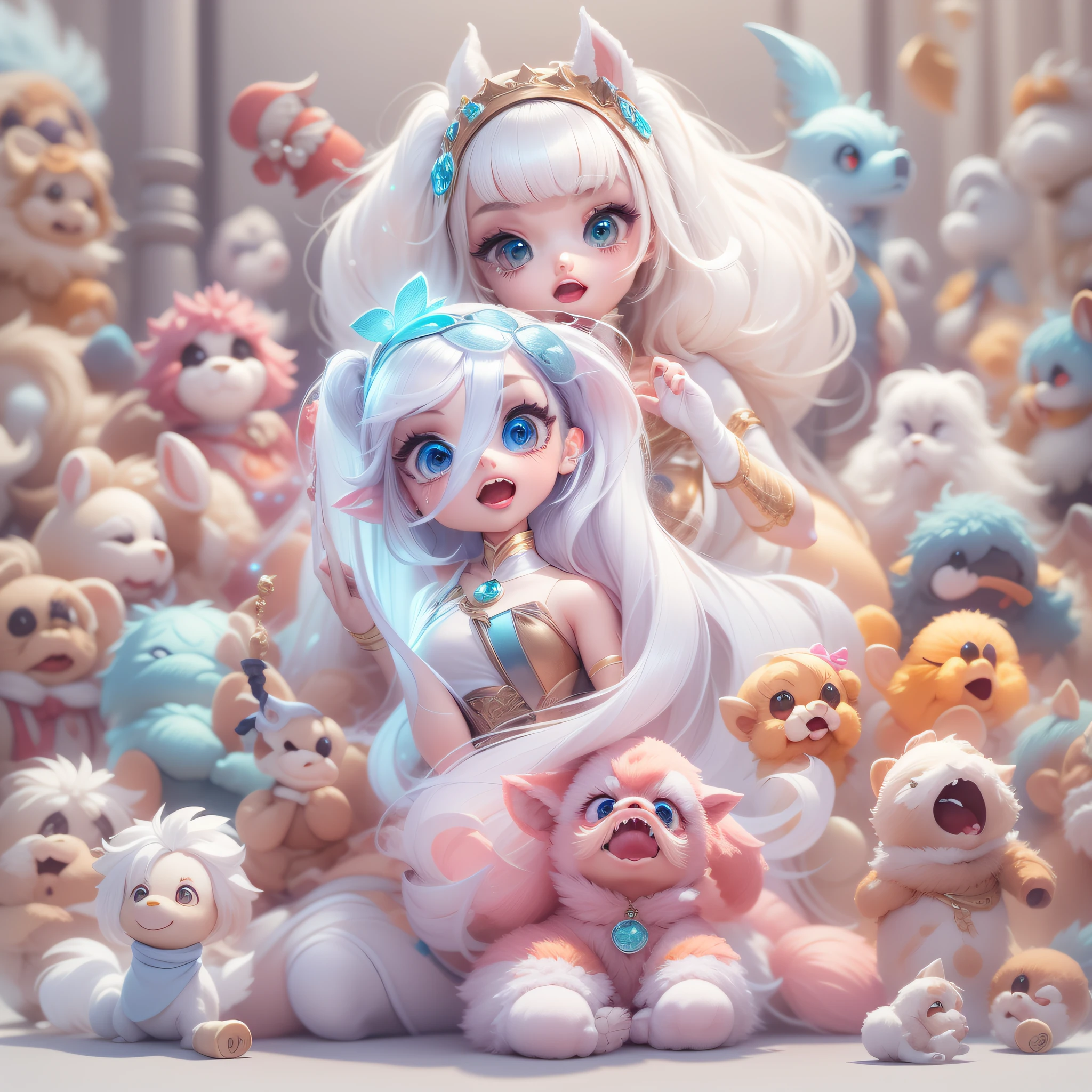 Masterpiece,High Quality,High resolution,The highest resolution,White background,solid color background,transparent background,no background,remove background,Complicated details,Highest quality,game icon,game icon institute,cartoon_style,full body,Cute Fluffy Barbie Monster,all separated