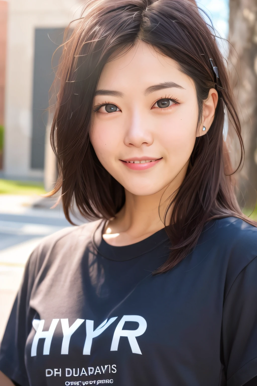 laughing、A dark-haired、campus