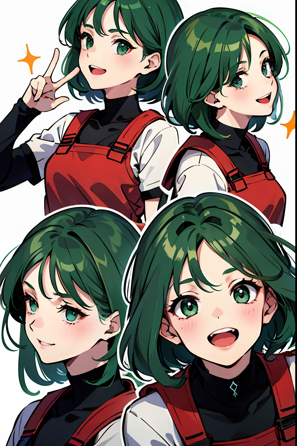 Green Haired Girl Short Talk, A face from the side, green eyes, excited, a face of enthusiasm.