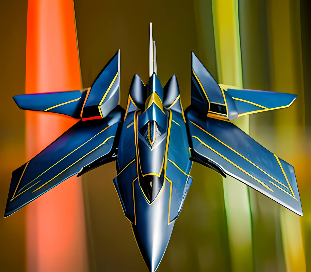 High-tech fighter, Highly mobile airframe in war, Unique design and eye-catching color scheme, Futuristic technical details, Strong metallic texture, HD sharp textures and details, Excellent aerodynamics, Full of power and aggression, Weapons configurations with futuristic cutting-edge technology, Speed and maneuverability of an instant burst, Amazing flying stunts and aerial combat, Realistic lighting and shadow effects and precise shadow casting, Deliver a stunning visual experience, Show the power and majesty of the war machine.