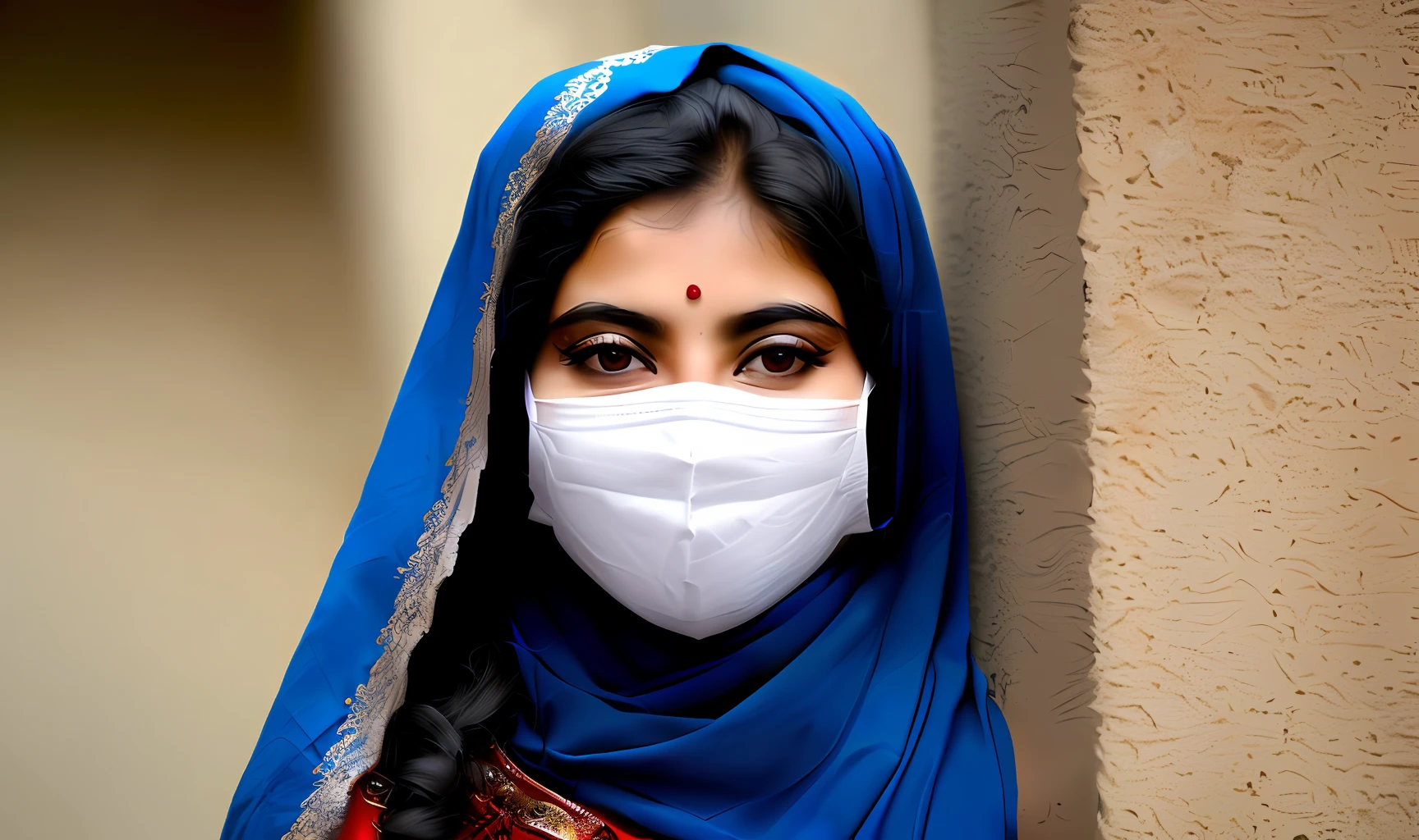 Geisha wears a masked mask