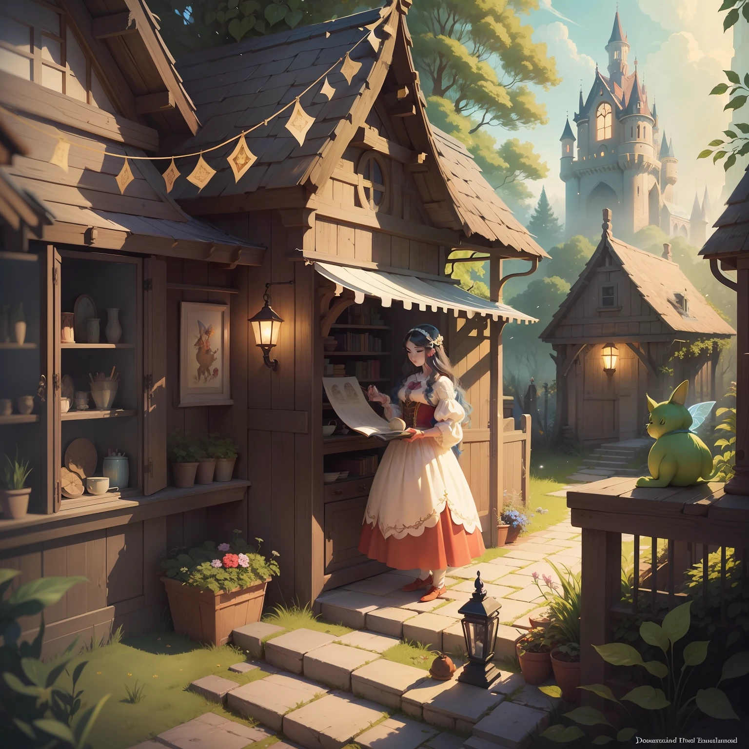 "Visually appealing illustrations that bring fairy tales to life. Showcase a collection of enchanting illustrations depicting classic fairy tale scenes and characters. The illustrations should transport viewers to magical worlds and evoke a sense of wonder and nostalgia. Demonstrate how these illustrations can be used in children's books, posters, and digital media to showcase their purpose and versatility."