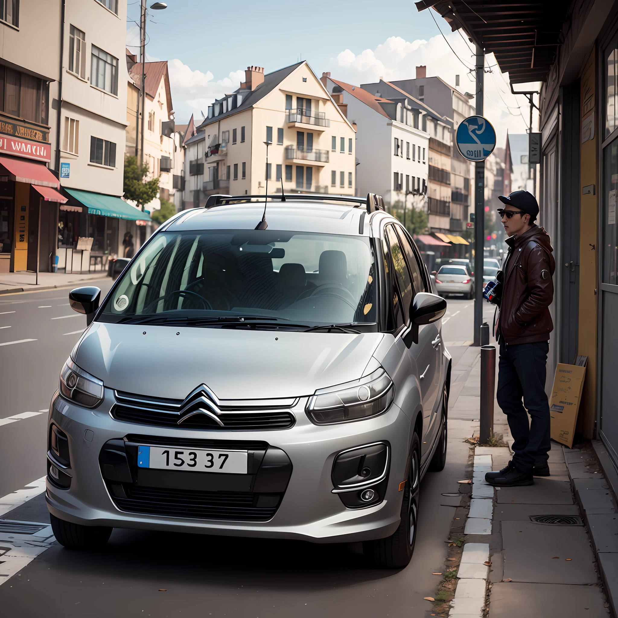 Make me a picture of the Citroen C3 Picasso 2012 painted full color gray stato --auto