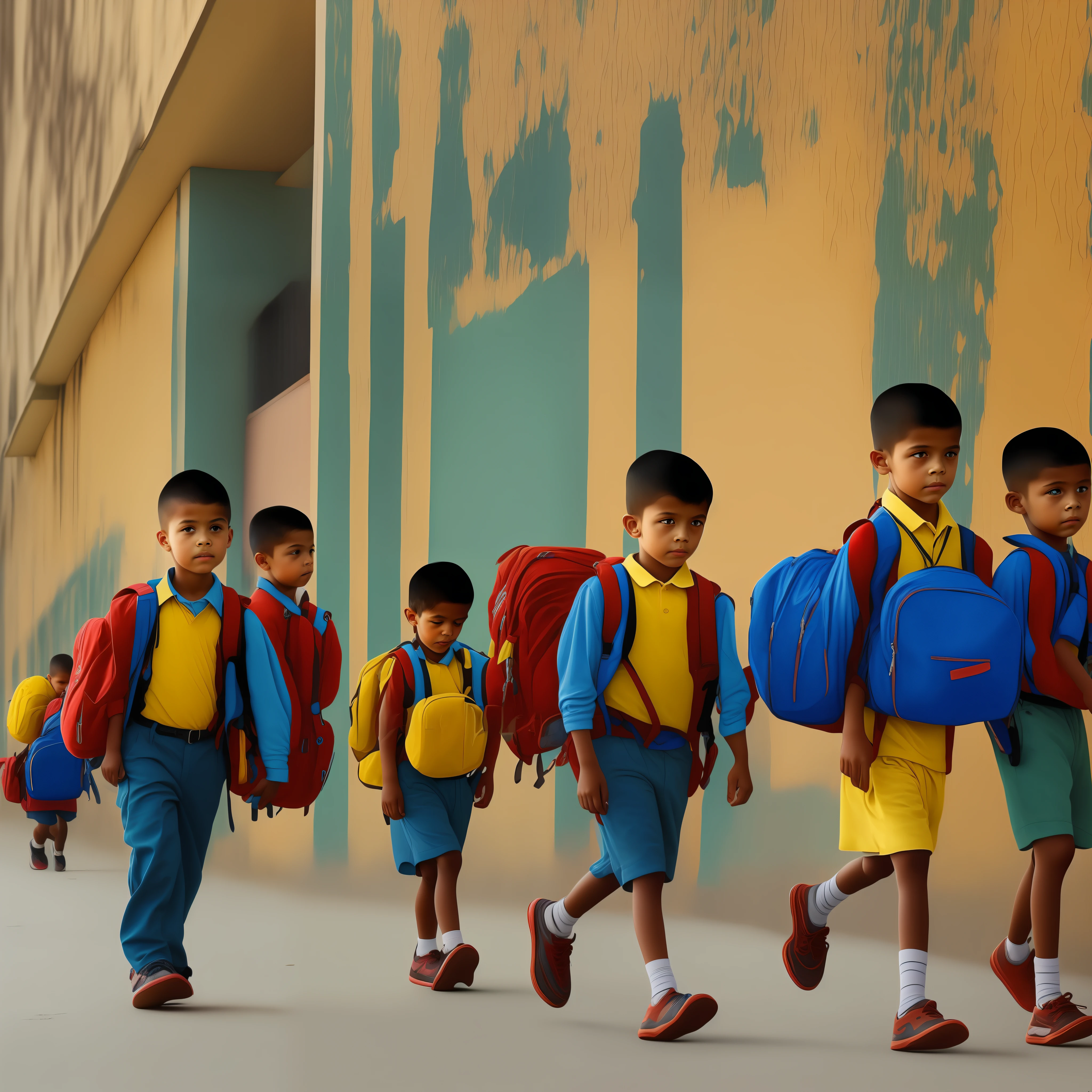 Children leaving school. Luz da tarde