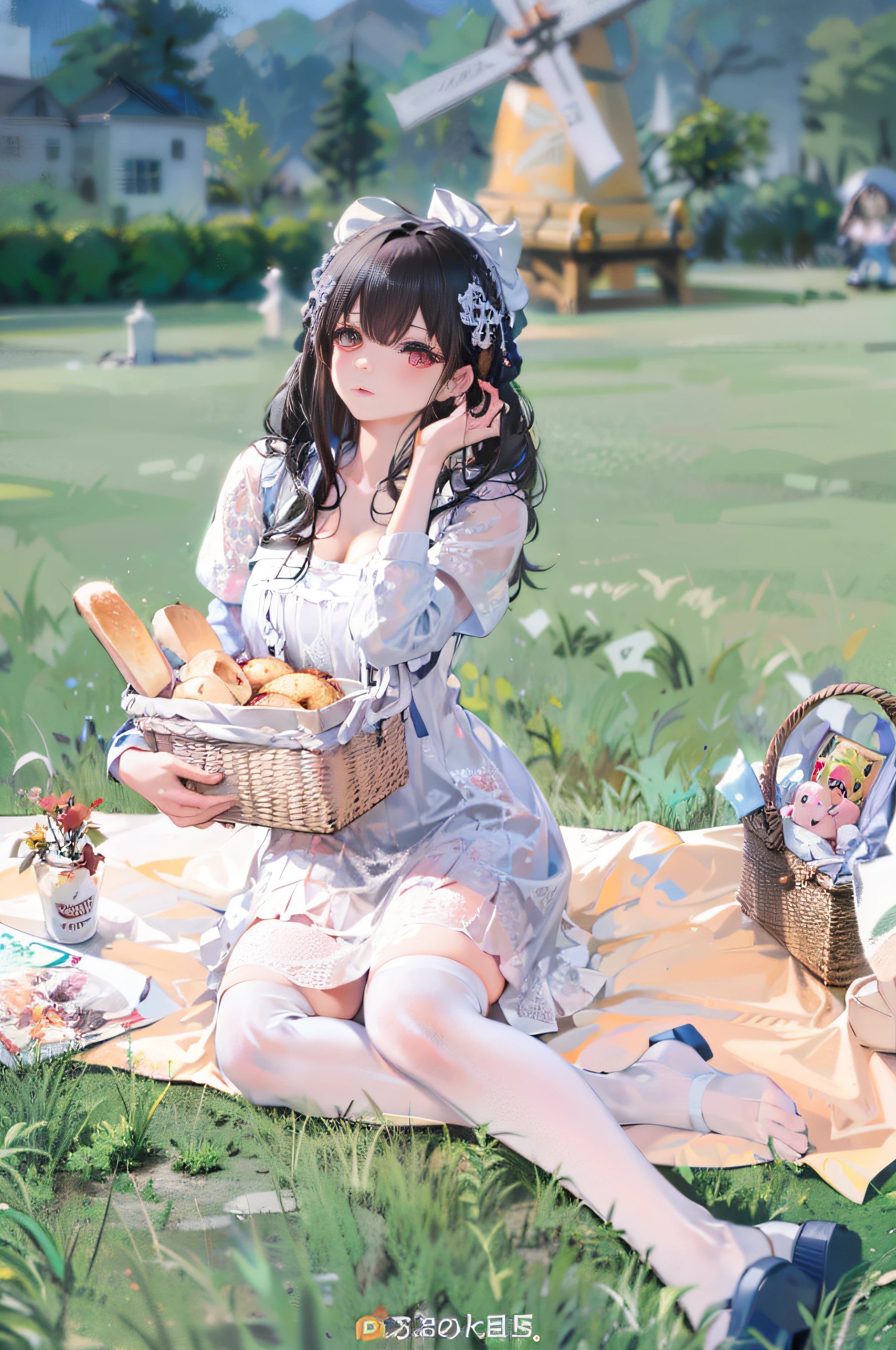Aravi girl sitting on blanket,Holding a basket of bread in his hand, belle delphine, sakimichan, having picnic, ulzzangs, Ruan cute vtuber, bae suzy, photoshoot, cute kawaii girls, imagem de qualidade alta, sakimichan frank franzzeta, trending on cgstation, young and cute girl, lalisa manobal