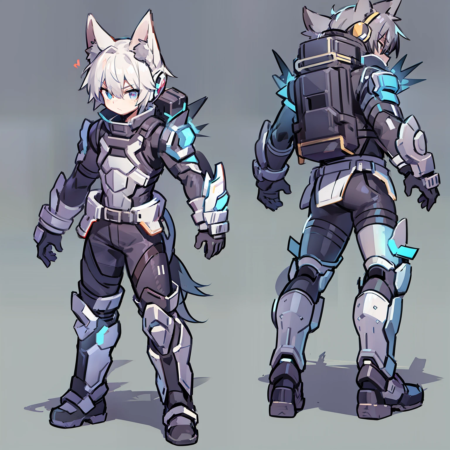 Game CG，8K quality，((younge boy))，juvenile sense，Anime male protagonist，Wolf ears，Wolf tail，agony，goggles，Tech earmuffs，Black and blue unibody mech set，White armored gloves，Racing boots，Fight，ventania，Light effects，Full body like，injury，Sit with open legs，fell，Battle damage，Defeat，dying，Single