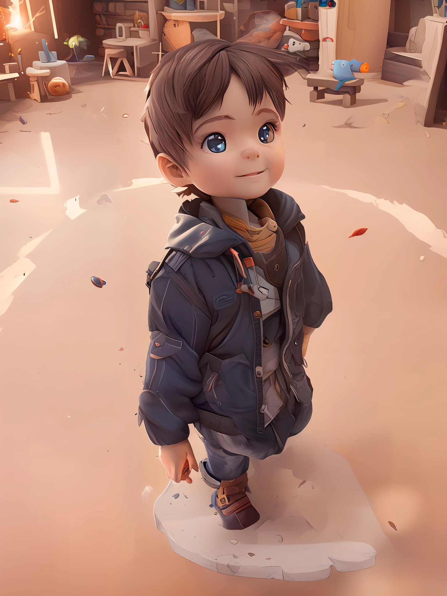 (((image of extremely realistic small child standing in a game station style playroom))), ((((((boy plaid shirt, plaid shirt, boy)))))), (3D Character), ((small child mini adult style)), (cute small boy hero style), anime, ((((Pixar_theme, 3d cartoon style)))), Tomas, 2 years old, head size larger than his body to generate 3d small adult style, handsome, ((Little Hero Costume)), boy, next generation, (Excellent), (Super meticulous), (full body: 1.2), Portrait Bust Illustration, Slightly Chubby Face, Very Clean Face, No Beard, Super Short Black Hair, Black Eyes, Confident Smile, Digital Painting, 3D Character Design, High definition illustration in 4K resolution with features very inspired illustration and 3D cartoon style animated illustrations, diverse environment, super detailed scenery, minimal details, full body, Chibi, Lovestar, fantasy00d, full body, anime, NSFW, illustration, anime drawing, fantasy , portraits