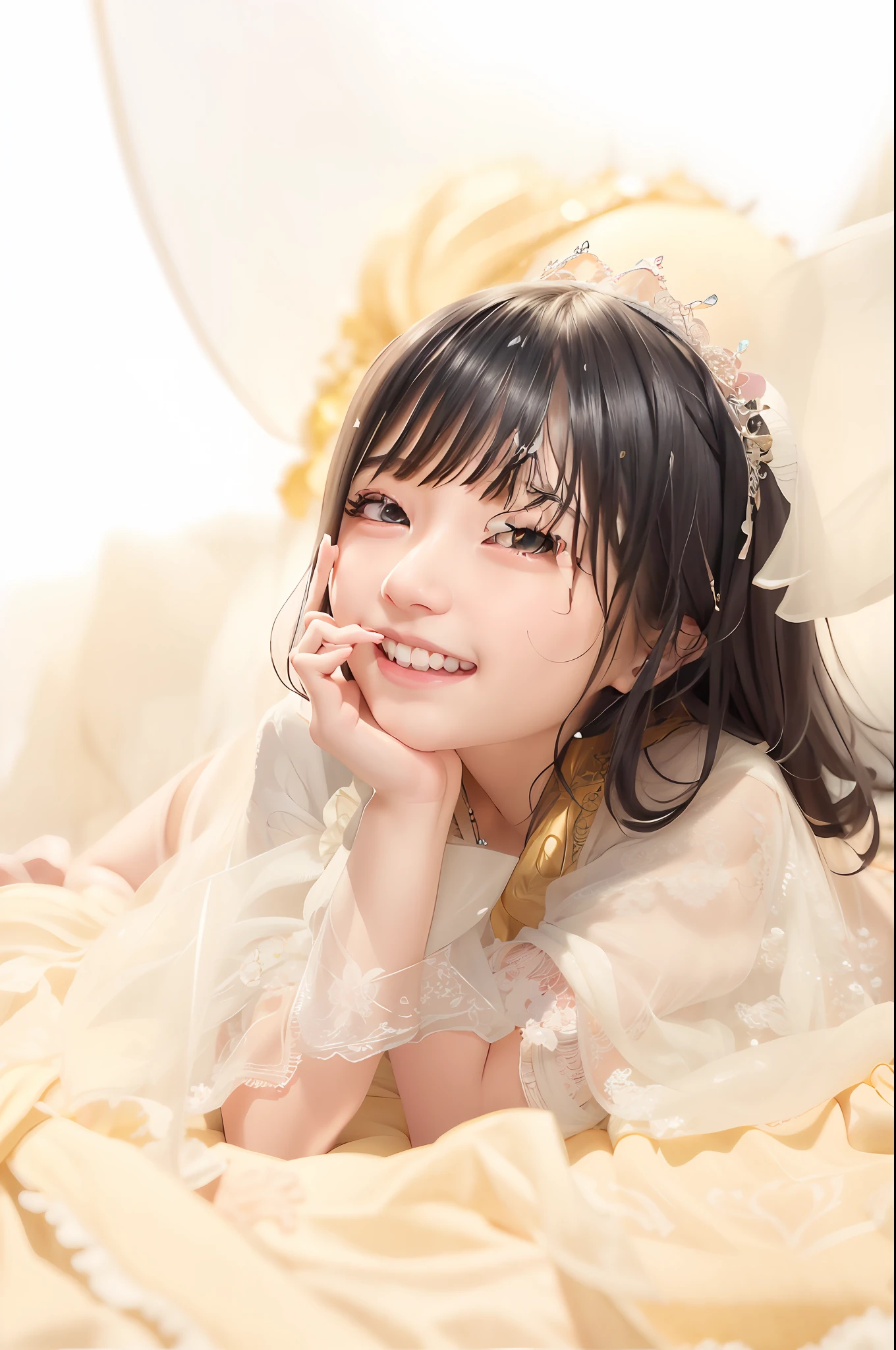 There was a young girl lying on the bed in a white dress, Guviz-style artwork, Guviz, Kawaii realistic portrait, Smooth anime CG art, Guweiz in Pixiv ArtStation, anime visual of a cute girl, guweiz masterpiece, Guweiz on ArtStation Pixiv, a beautiful anime portrait