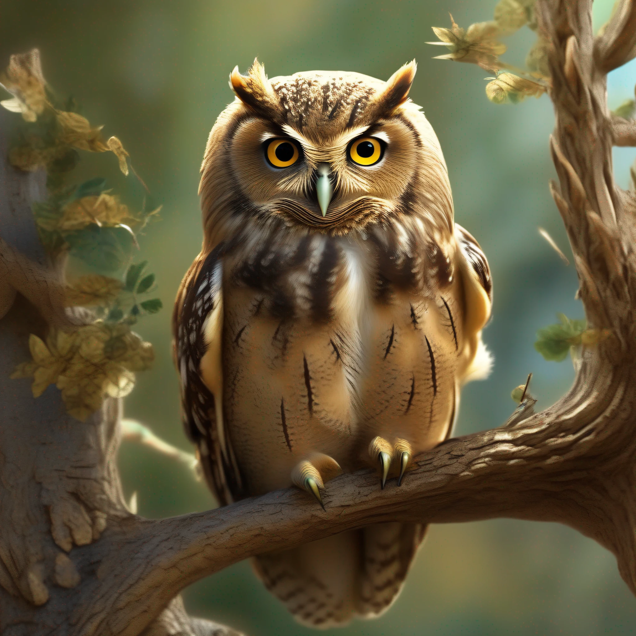 Certo dia, A wise owl landed on the nearby branch and saw the restlessness of the young bird. Com sabedoria nos olhos, ela lhe disse: "Pequeno amigo, You were born to fly and discover the wonders of the world. Only when you dare to leave your nest can you experience true freedom."