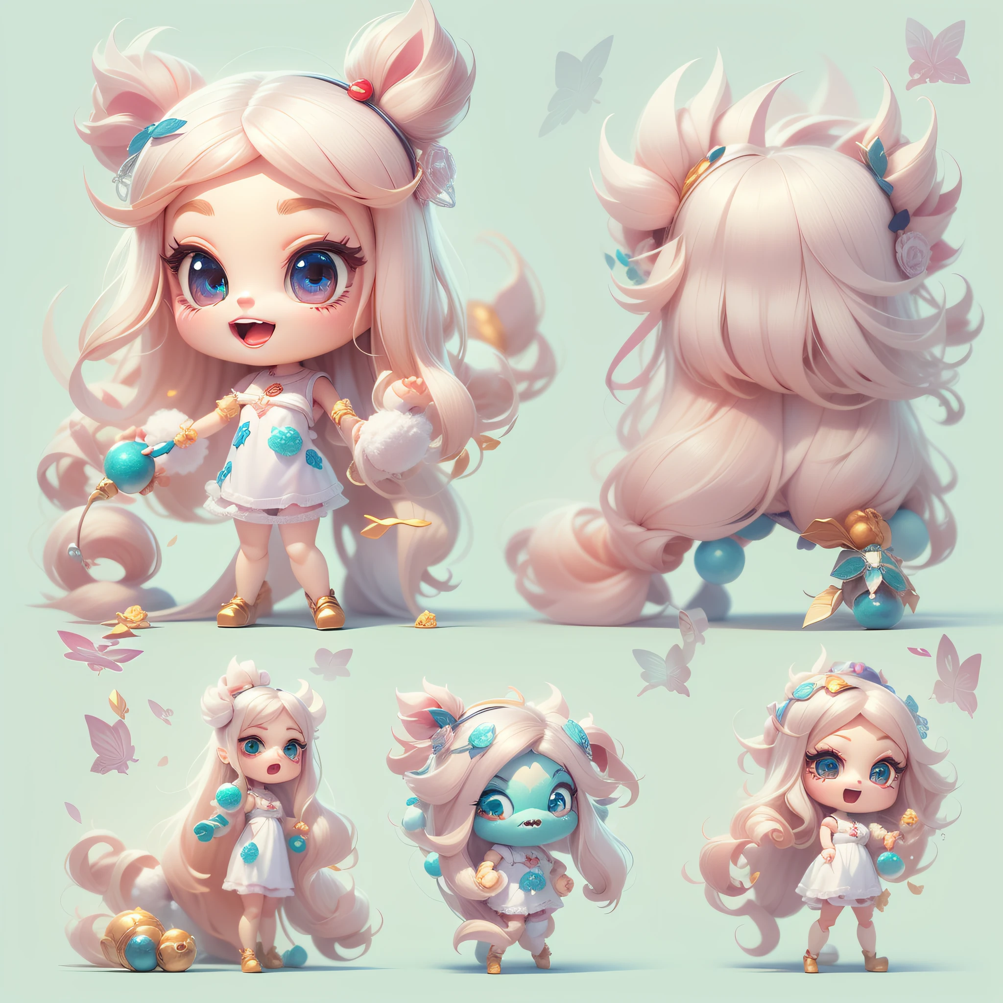 Masterpiece,High Quality,High resolution,The highest resolution,White background,solid color background,transparent background,no background,remove background,Complicated details,Highest quality,game icon,game icon institute,cartoon_style,full body,Cute Fluffy Barbie Monster,all separated