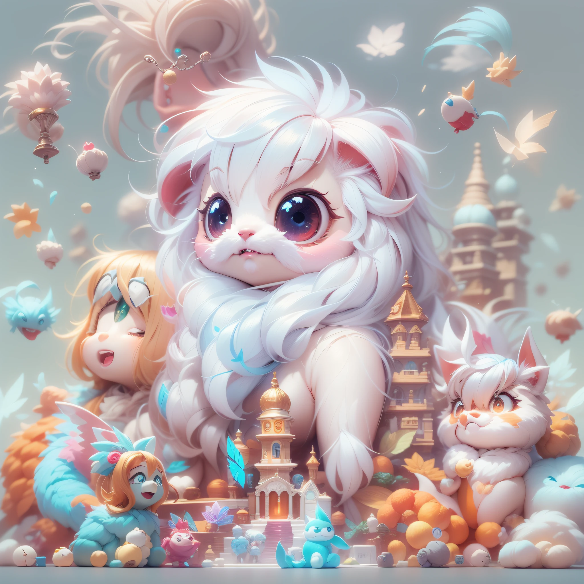 Masterpiece,High Quality,High resolution,The highest resolution,White background,solid color background,transparent background,no background,remove background,Complicated details,Highest quality,game icon,game icon institute,cartoon_style,full body,Cute Fluffy Barbie Monster,all separated