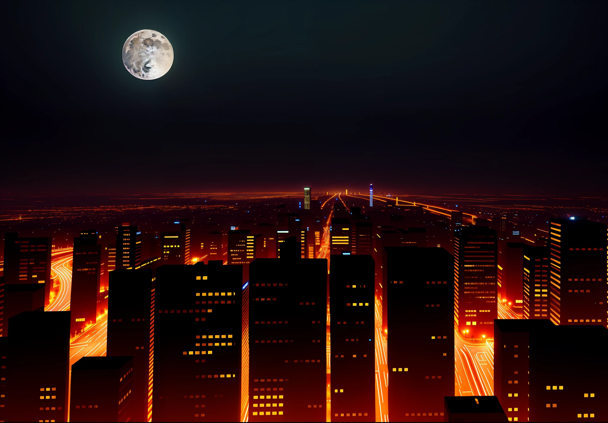 Full moon and night view of city streets, city street on the moon, very detailed citycape at night, city on the moon, hd anime cityscape, Night City, japanese city at night, City at night, night - time city background, City Night, night cityscape, Beautiful city of the future, Textured city at night, night cyberpunk city