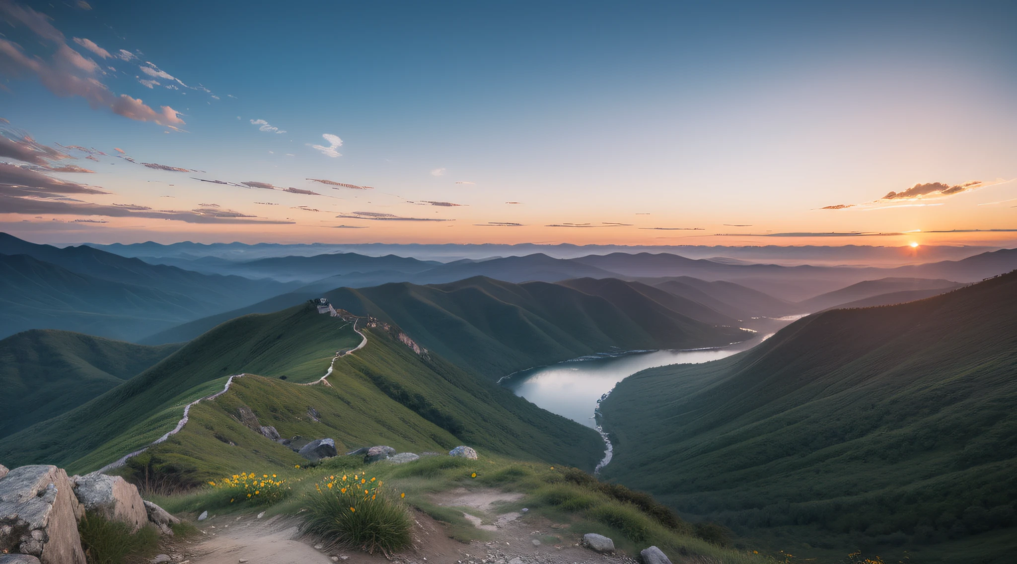 Beautiful Landscapes、Top of the mountains、sunrises、high-detail、An ultra-high picture quality、8K、film like、