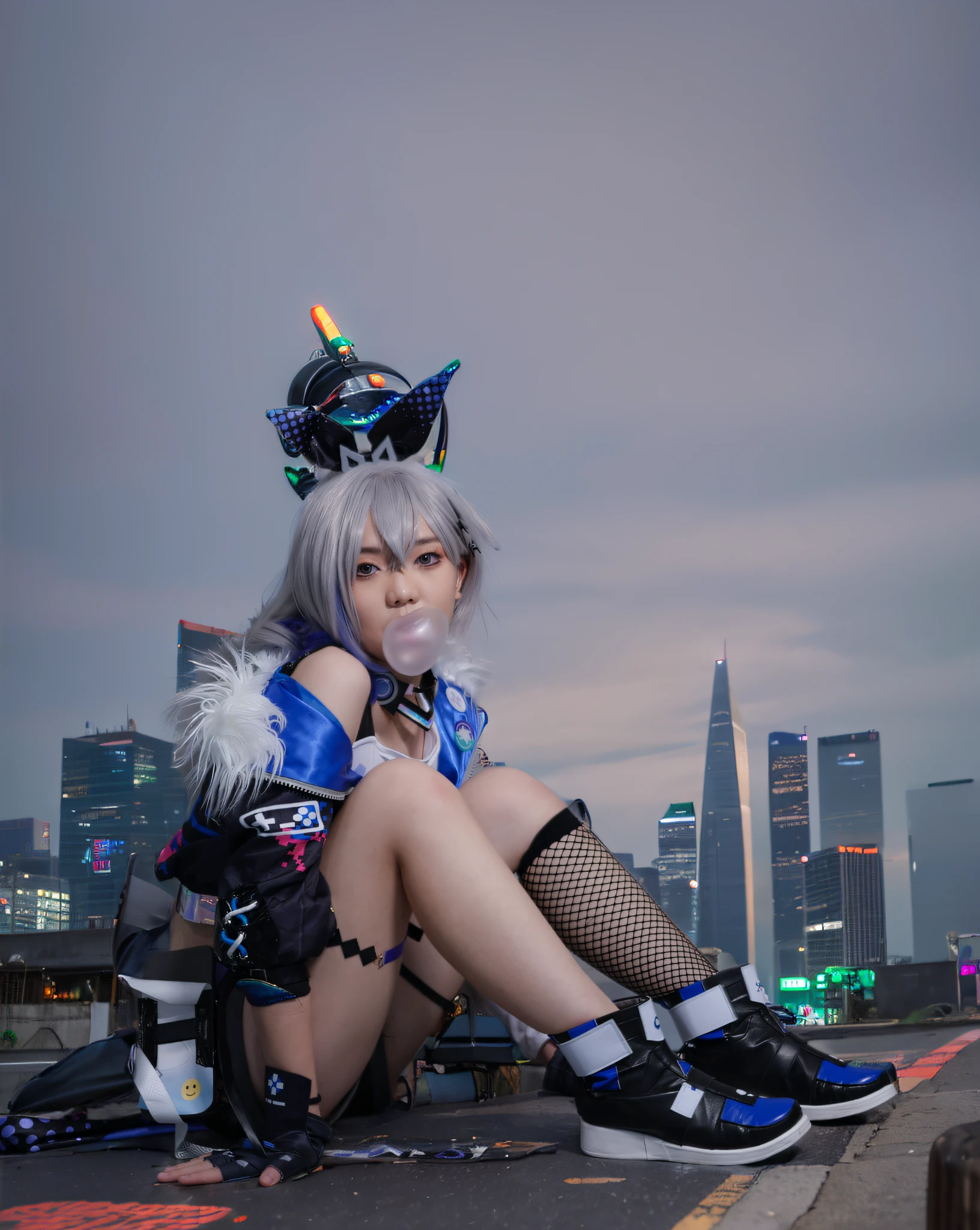 The streets of the city of the future,The background is a dense collection of skyscrapers and neon lights,cyber punk style