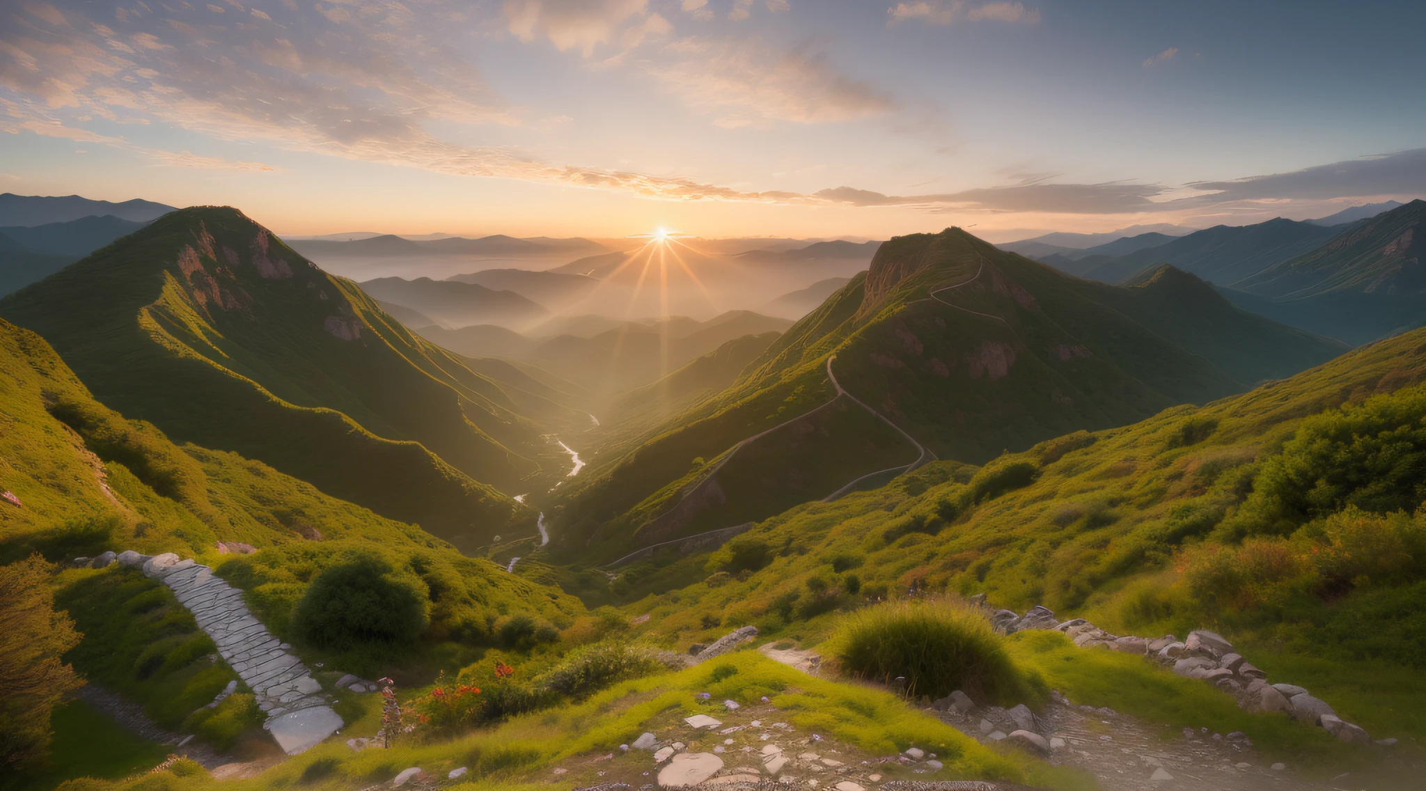 Beautiful Landscapes、Top of the mountains、sunrises、high-detail、An ultra-high picture quality、８K、film like、
