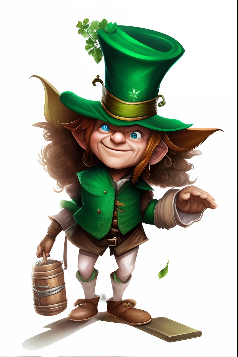 leprechaun in shabby clothes, digital art, friendly face gesture, well defined big hands
