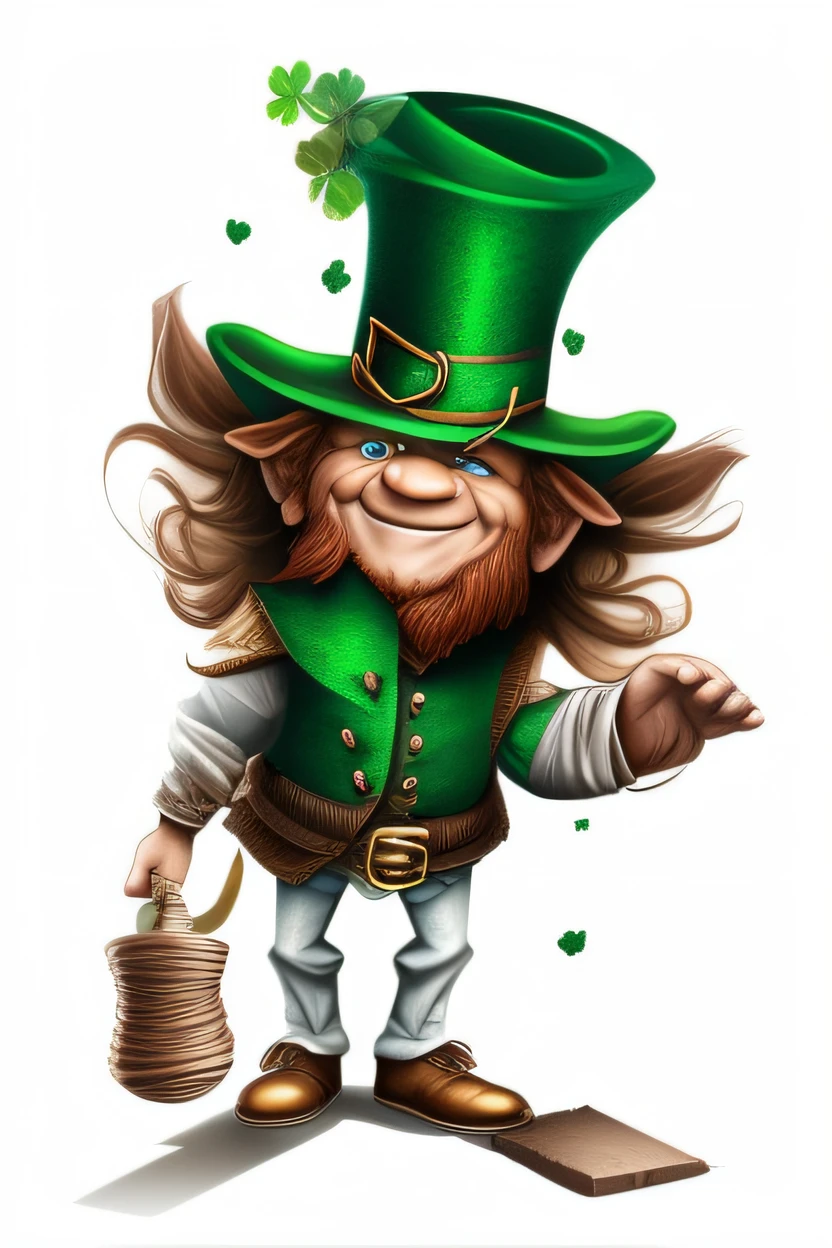 Leprechaun in threadbare clothes, Arte digital, gesto facial amistoso, Manos grandes bien definidas