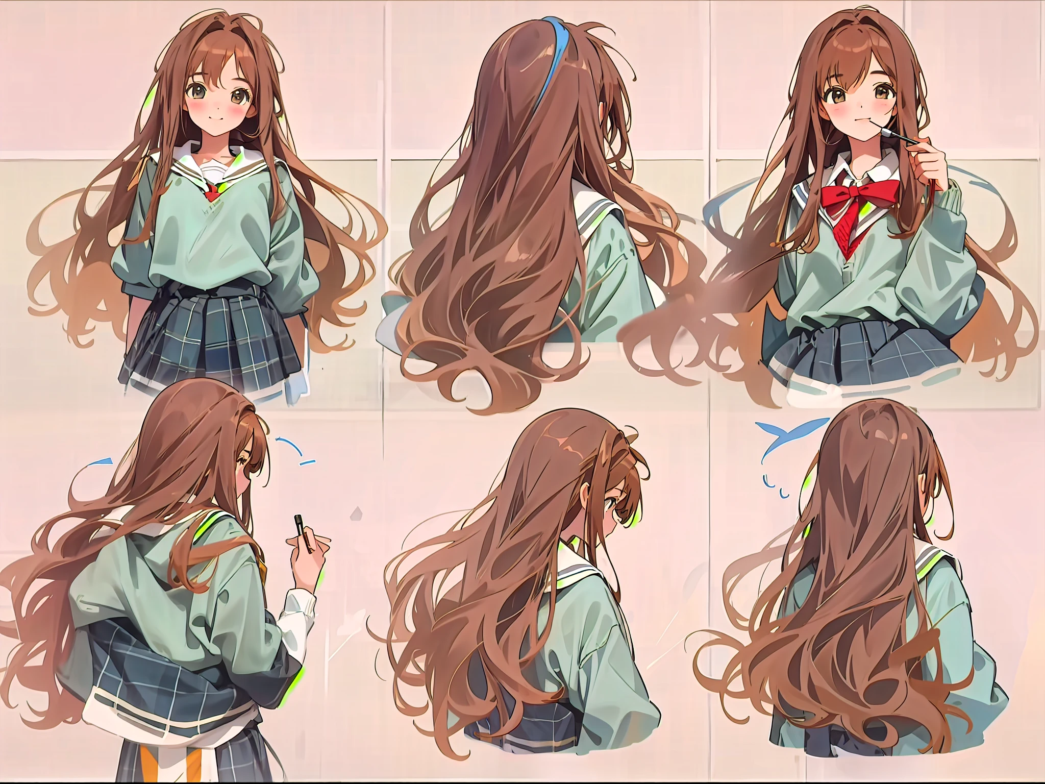 High school students，brown hair，fleece，lovely，girl，masterpiece, best quality,,