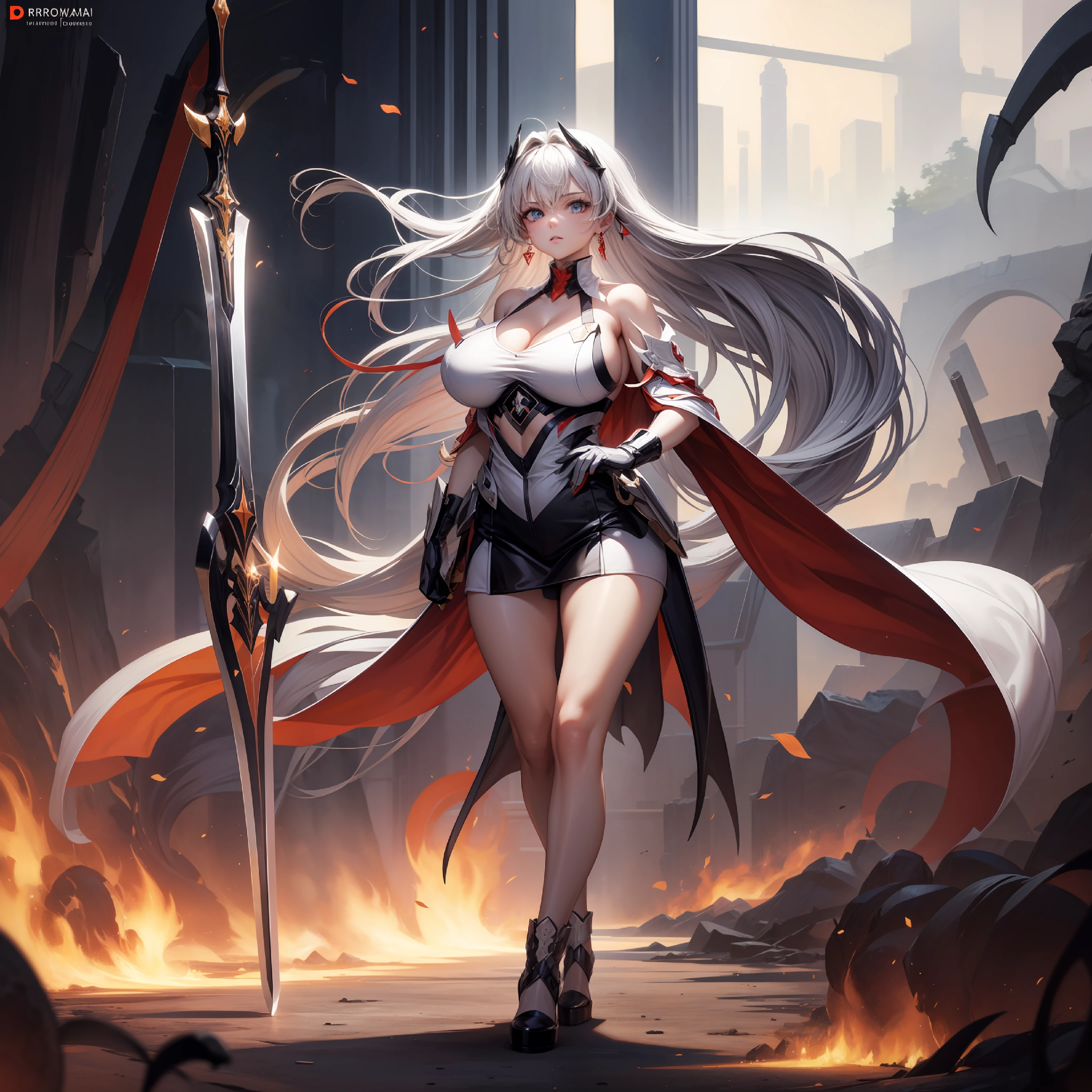 one girl, alone, perfect body, huge boobs, long legs, masterpieces, full body, sword, nipper