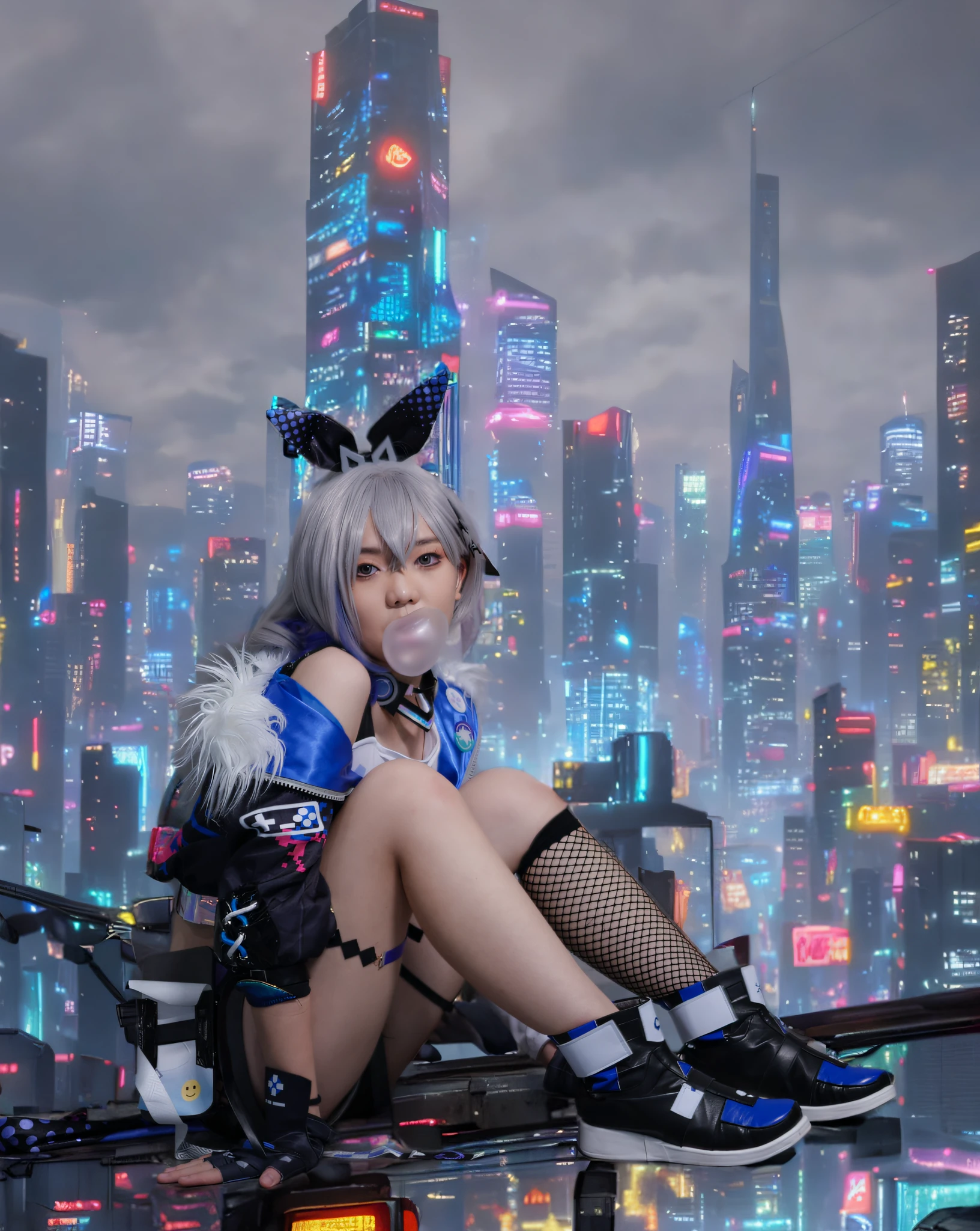 The streets of the city of the future,The background is a dense collection of skyscrapers and neon lights,cyber punk style