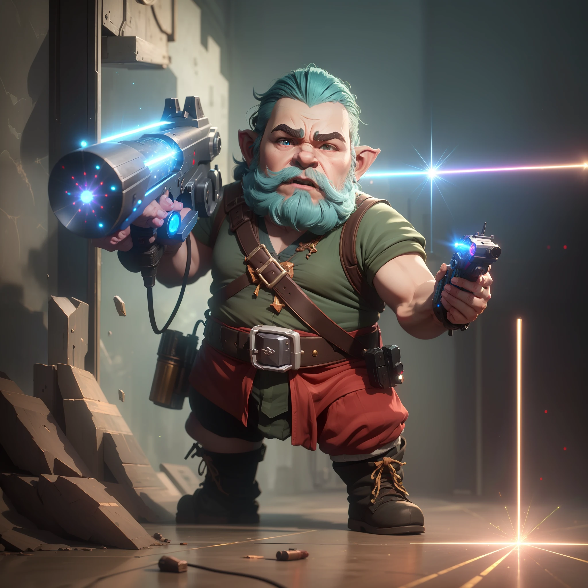(((Contemporary dwarf))), technological, estilo de jogo RPG, (((holding a laser gun))), (((ultra detalhado))), ((((ultra high-resolution)))), qualidade trincada, qualidade premium.