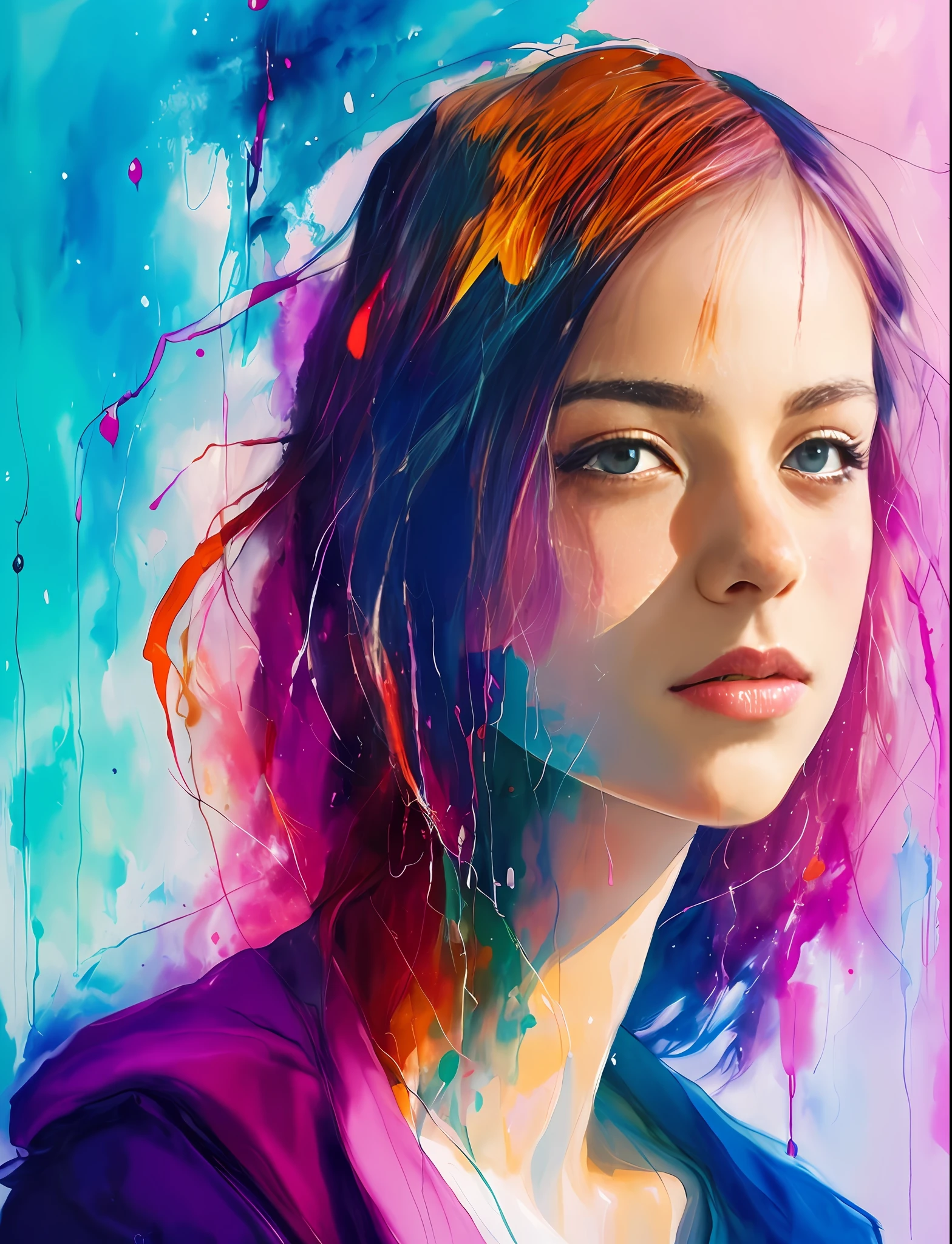 a painting by mse a woman by agnes cecile, luminous design, pastel colours, ink drips, autumn lights