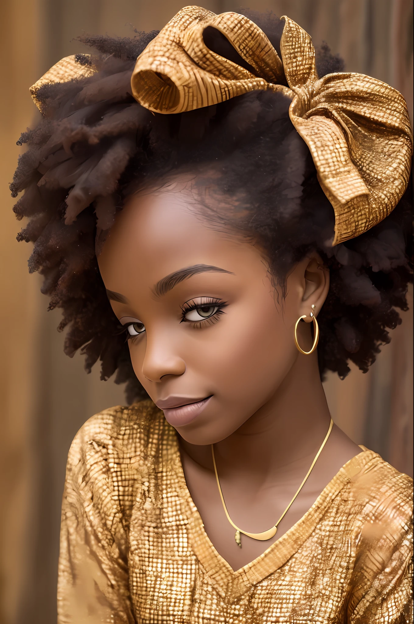 Menina afro-africana: 2.3, afro-queniano: 2.4 (cor marrom escura: 3.0), cabelo cacheados, vestido longo colorido, olhos grandes castanhos claros Cintilantes, Bow in the hair --auto