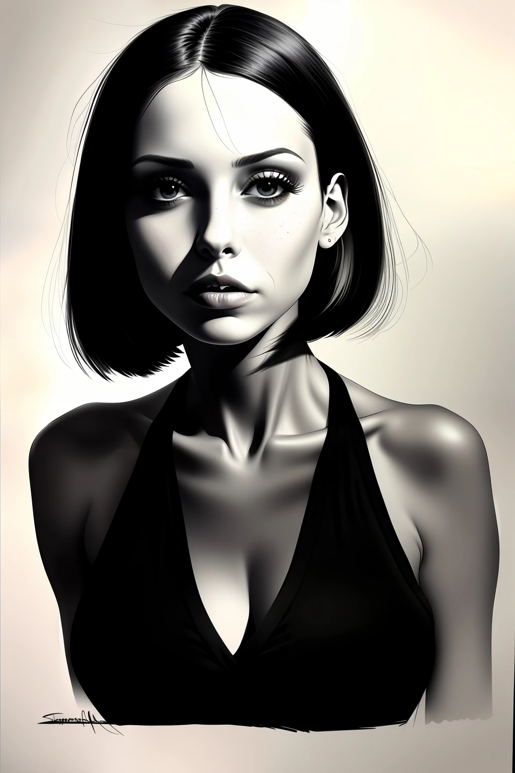 Mulher sexy seios grandes rosto molhado de tinta branca