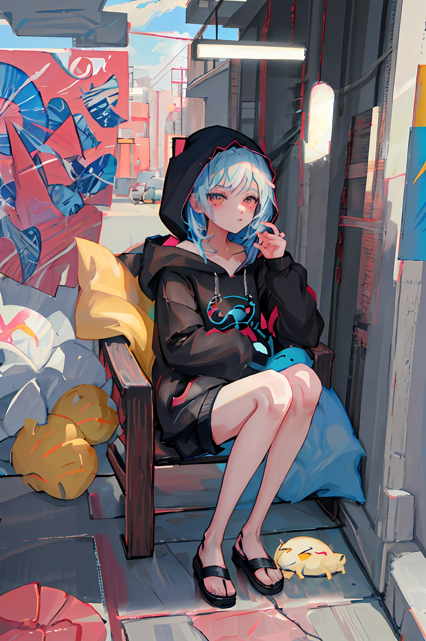 Anime girl sitting on the floor，A cat in his hand, style of anime4 K, black haired girl wearing hoodie, By Yuumei, Guviz-style artwork, Anime style. 8K, the anime girl is crouching, drawn in anime painter studio, In anime style, Guweiz in Pixiv ArtStation, Digital anime illustration