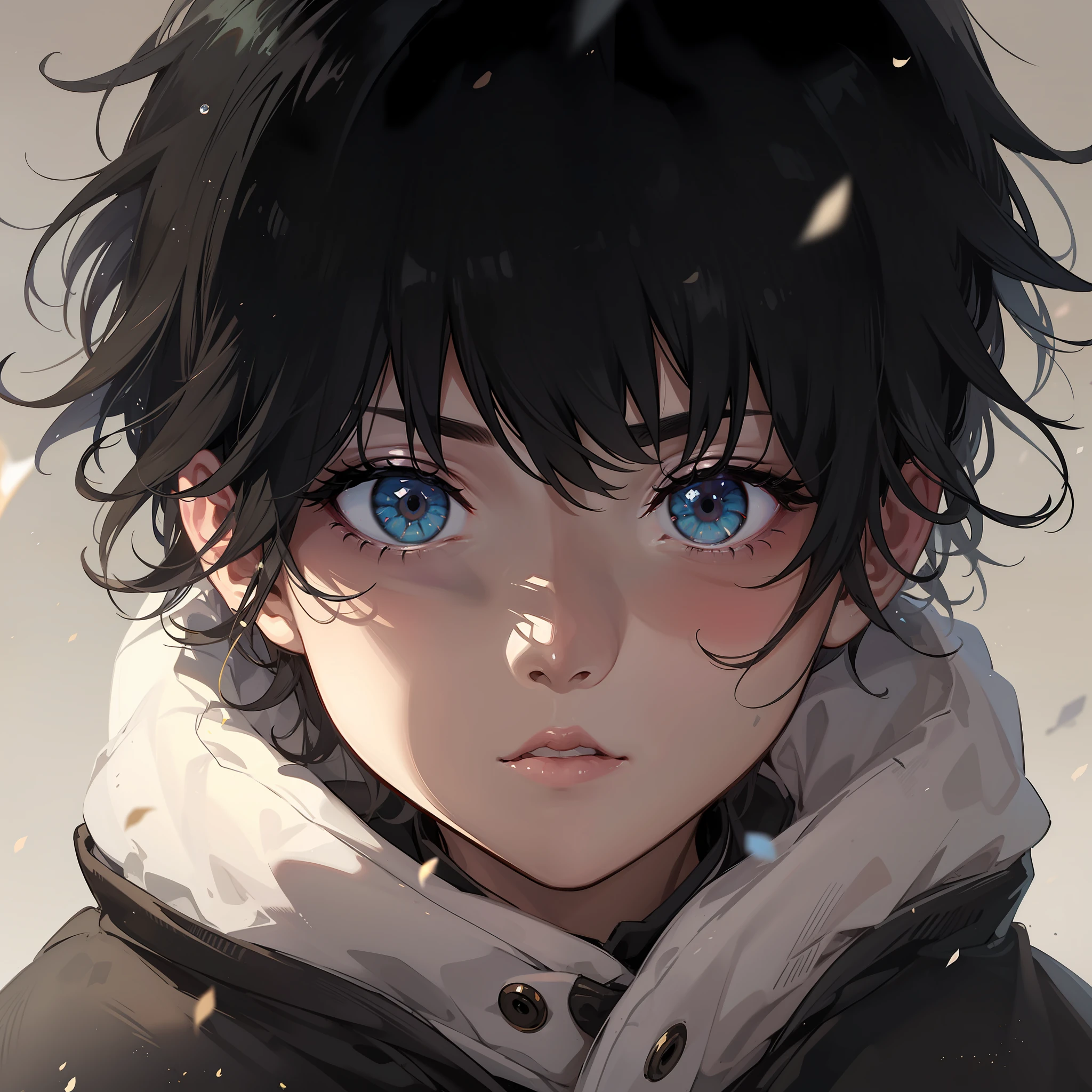 garoto, Fundo de neve no reino, olhos de esmeralda