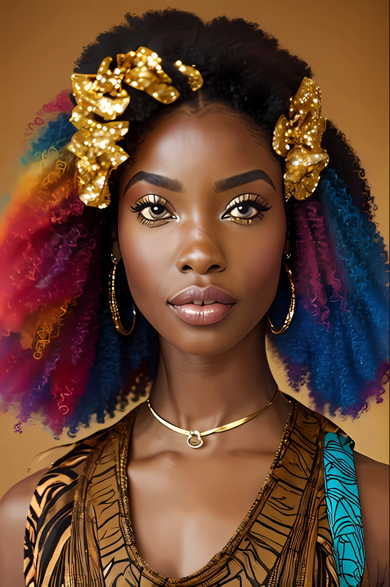 ****** afro-africana: 2.3, afro-queniano: 2.4 (cor marrom escura: 3.0), cabelo cacheados, vestido longo colorido, olhos grandes castanhos claros Cintilantes, Bow in the hair --auto